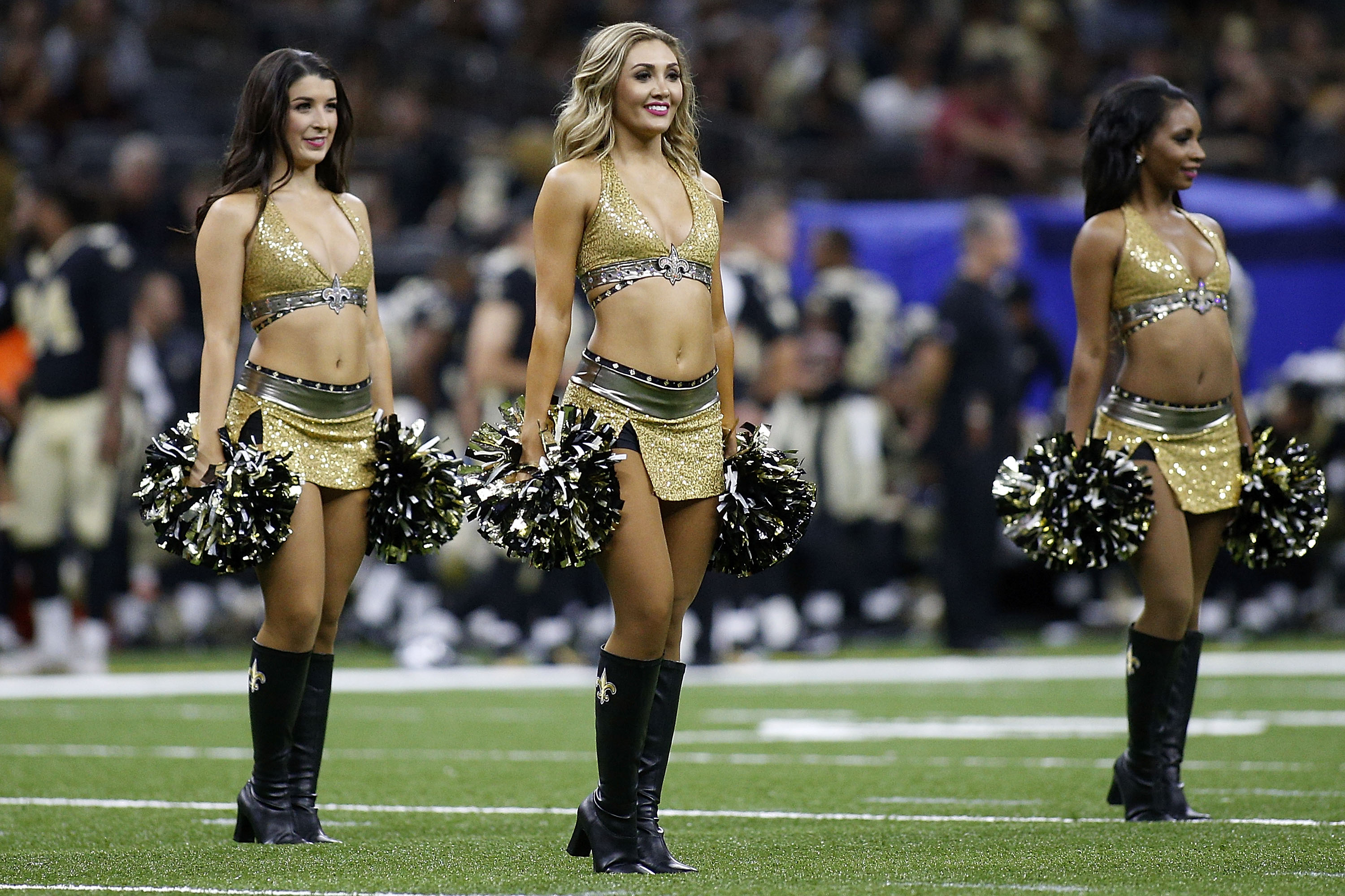 NEW ORLEANS, LA - AUGUST 26: A New Orleans Saints cheerleaders perform during the second half of a preseason game against the Houston Texans at the Mercedes-Benz Superdome on August 26, 2017 in New Orleans, Louisiana. (Photo by Jonathan Bachman/Getty Images)