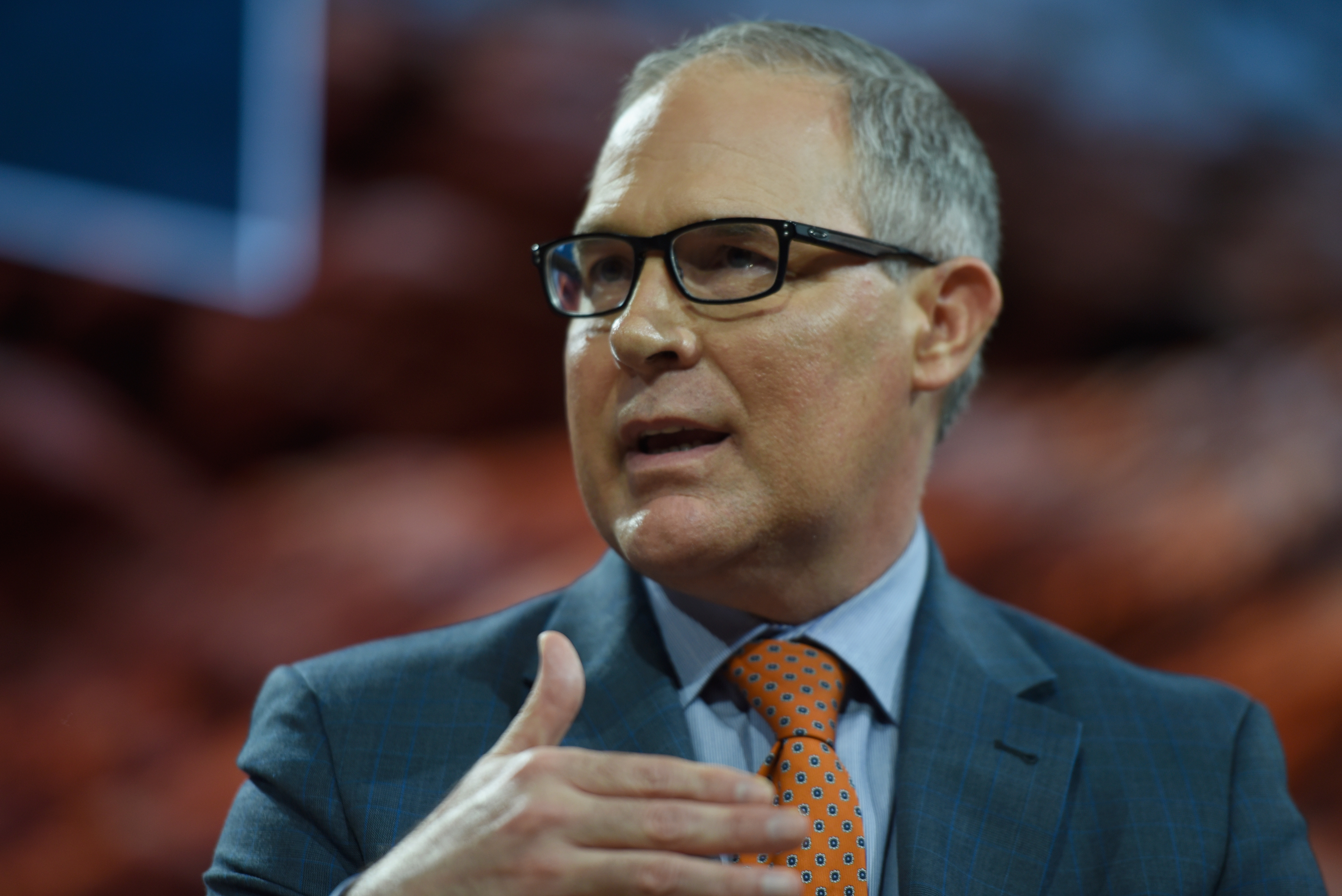 EPA Administrator Scott Pruitt speaks at The 2017 Concordia Annual Summit at Grand Hyatt New York on September 19, 2017 in New York City. Pruitt has repeatedly cast doubt on climate science. (CREDIT: Riccardo Savi/Getty Images for Concordia Summit)