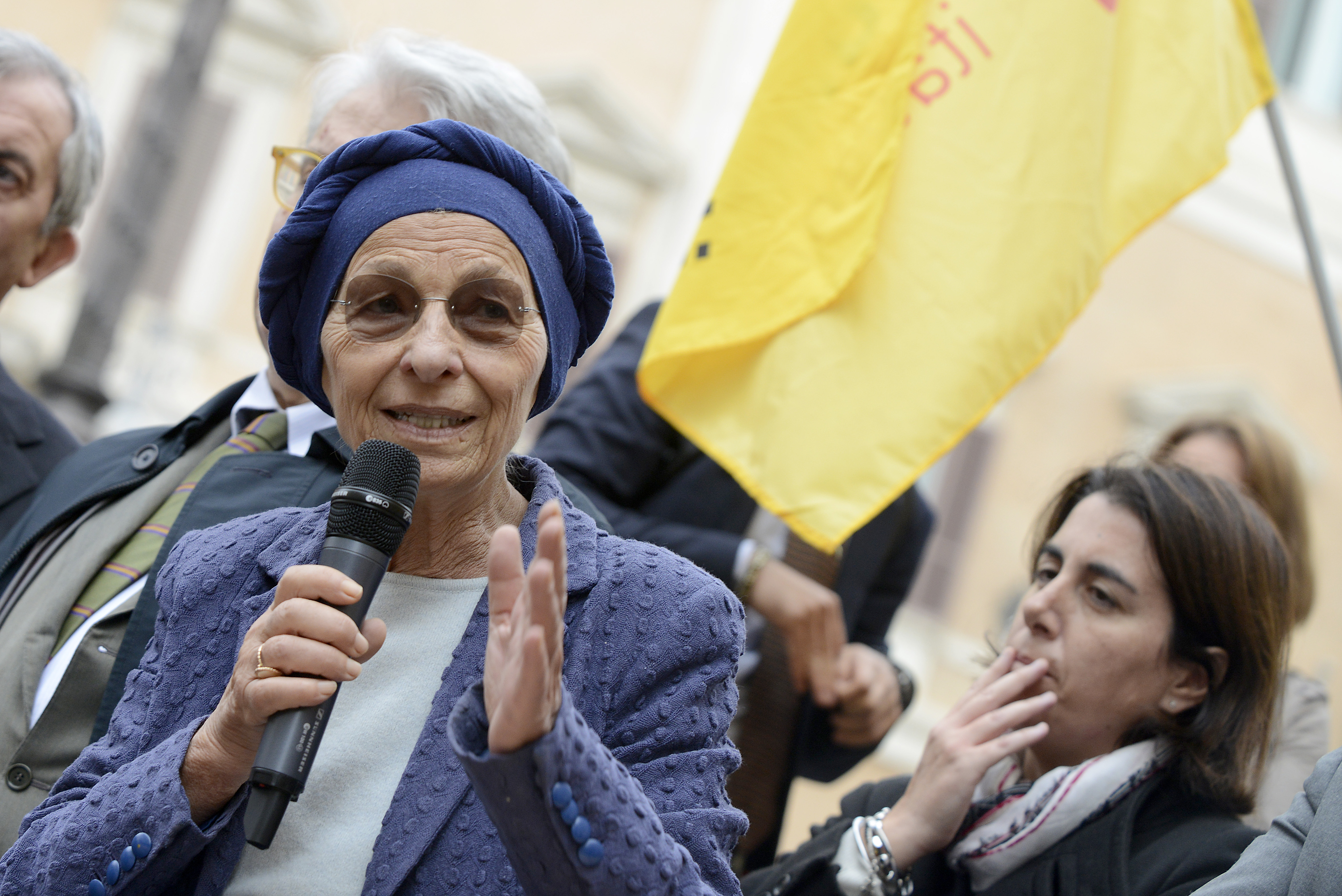 Emma Bonino participates at the press conference on the handing over of signatures of the campaign "Ero Straniero" (I was a foreigner) for a new law on immigration in Piazza Montecitorio, on October 27, 2017 in Rome, Italy. (credit: Simona Granati - Corbis/Corbis via Getty Images)
