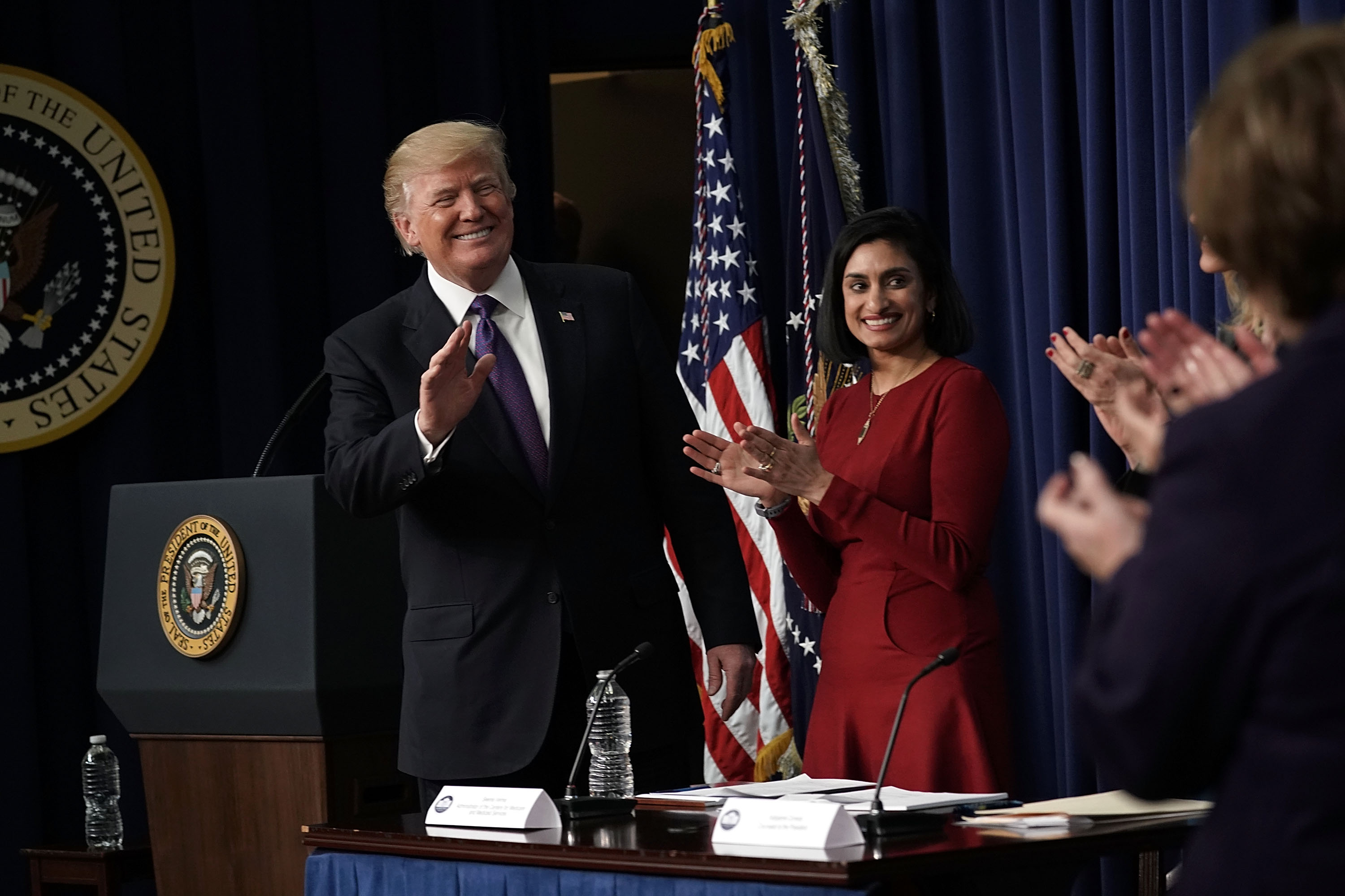 WASHINGTON, DC - JANUARY 16: U.S. President Donald Trump and the Administrator of the Centers for Medicare and Medicaid Services Seema Verma (Photo by Alex Wong/Getty Images)