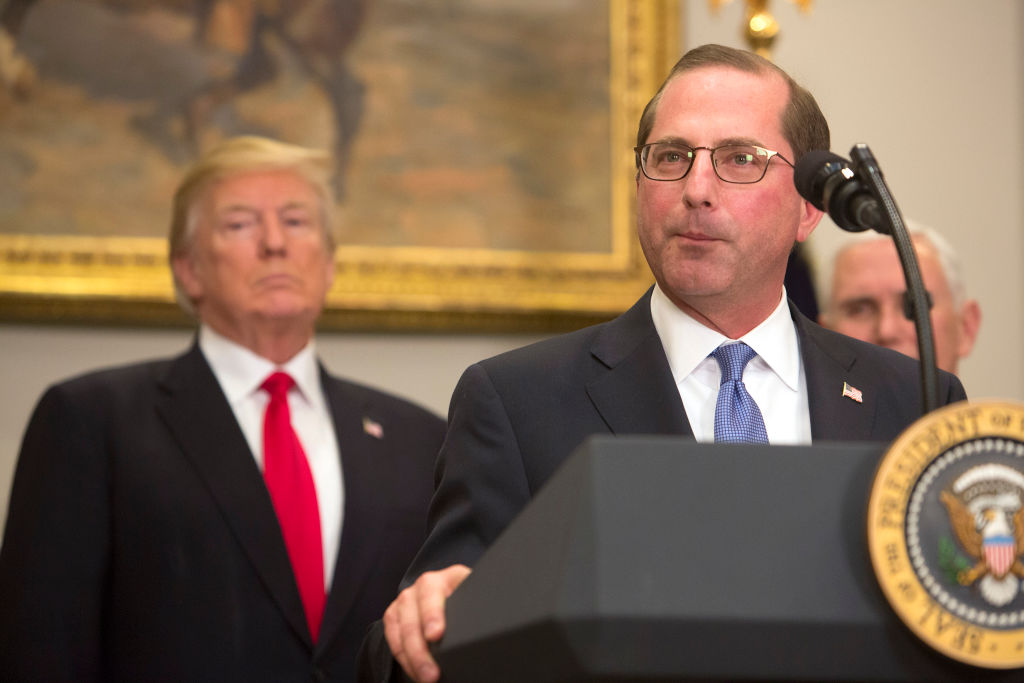 HHS Secretary Alex Azar with President Trump. CREDIT: Chris Kleponis-Pool/Getty Images