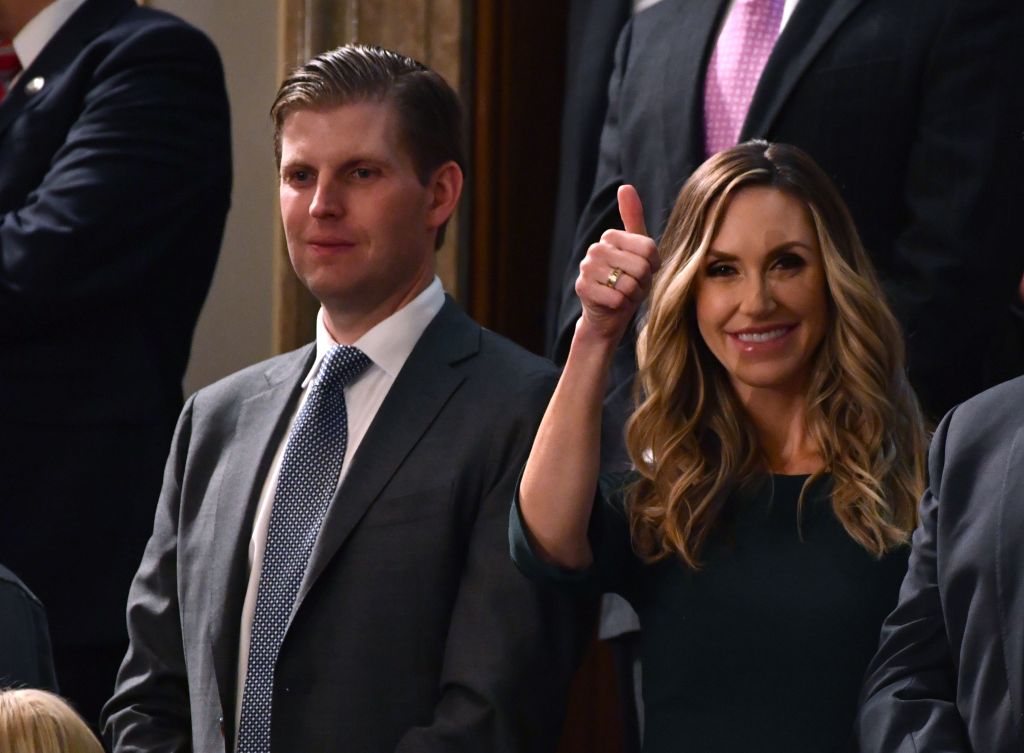 Eric Trump (L) and his wife, Lara, arrive for the State of the Union address at the US Capitol in Washington, DC, on January 30, 2018. CREDIT: NICHOLAS KAMM/AFP/Getty Images
