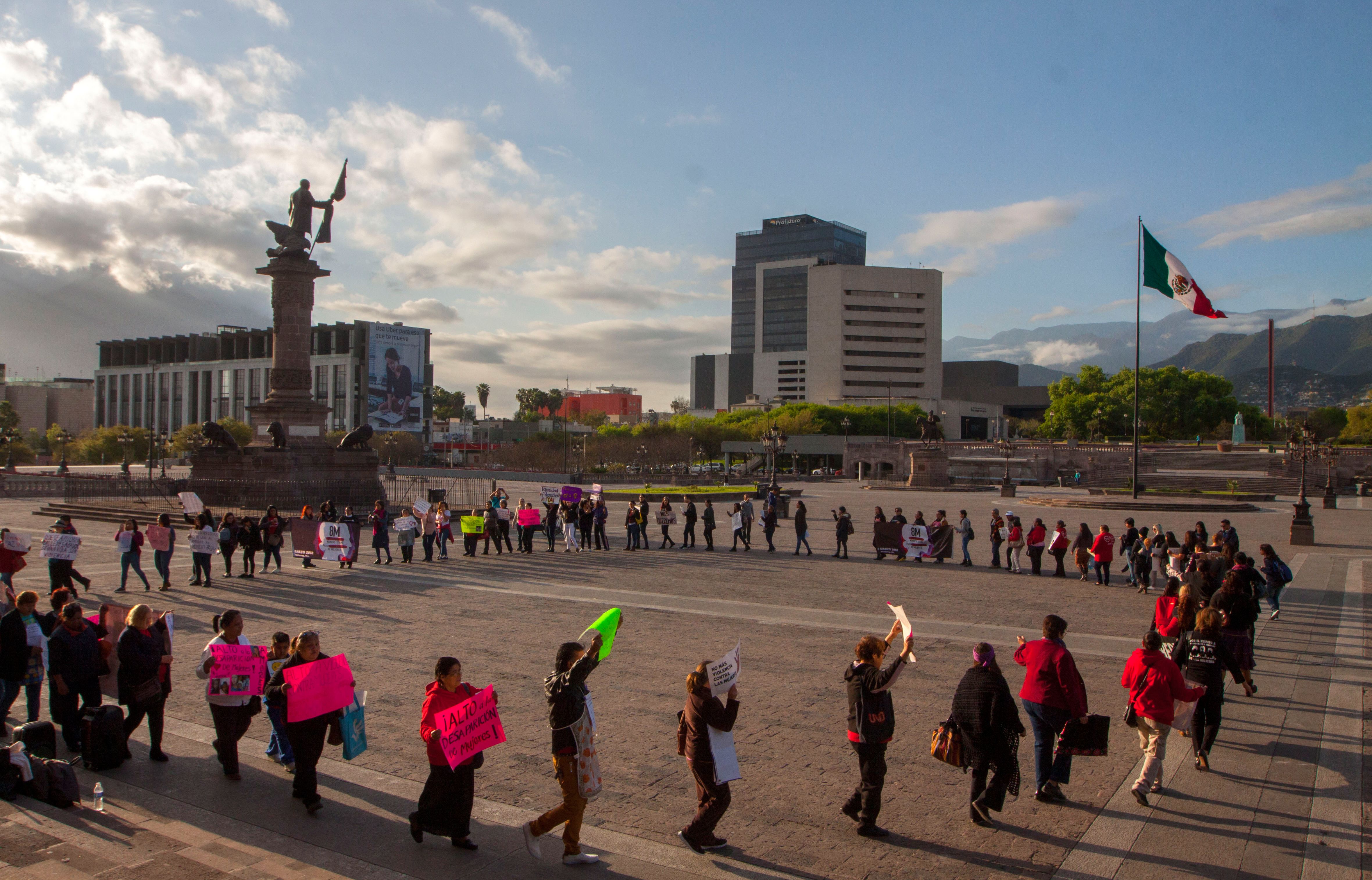 Activists from different women's groups from the Mexican state of Nuevo Leon demonstrate on International Women's Day, in Monterrey, Mexico, on March 8, 2018. (CREDIT: JULIO CESAR AGUILAR/AFP/Getty Images)