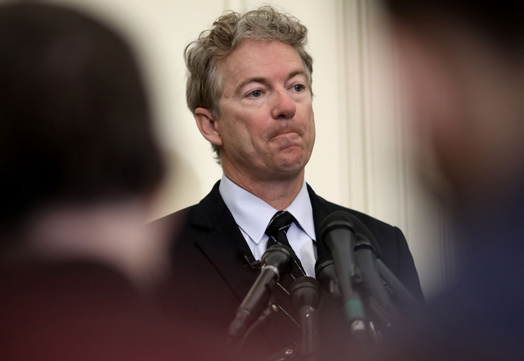 WASHINGTON, DC - MARCH 14: Sen. Rand Paul (R-KY) speaks during a press conference at the U.S. Capitol on March 14, 2018 in Washington, DC. During the press conference, Paul announced his opposition to the nomination of CIA Director Mike Pompeo as U.S. President Donald Trump's new Secretary of State, and also his opposition to Gina Haspel as the new Director of the CIA. (Photo by Win McNamee/Getty Images)