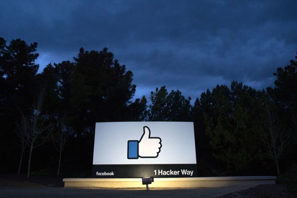 FILE PICTURE: A lit sign is seen at the entrance to Facebook's corporate headquarters location in Menlo Park, California on March 21, 2018.
/ AFP PHOTO / JOSH EDELSON (Photo credit should read JOSH EDELSON/AFP/Getty Images)