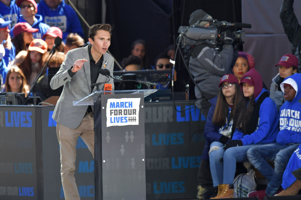 David Hogg addresses the crowd during the March For Our Lives. CREDIT: Noam Galai/AFP/Getty Images