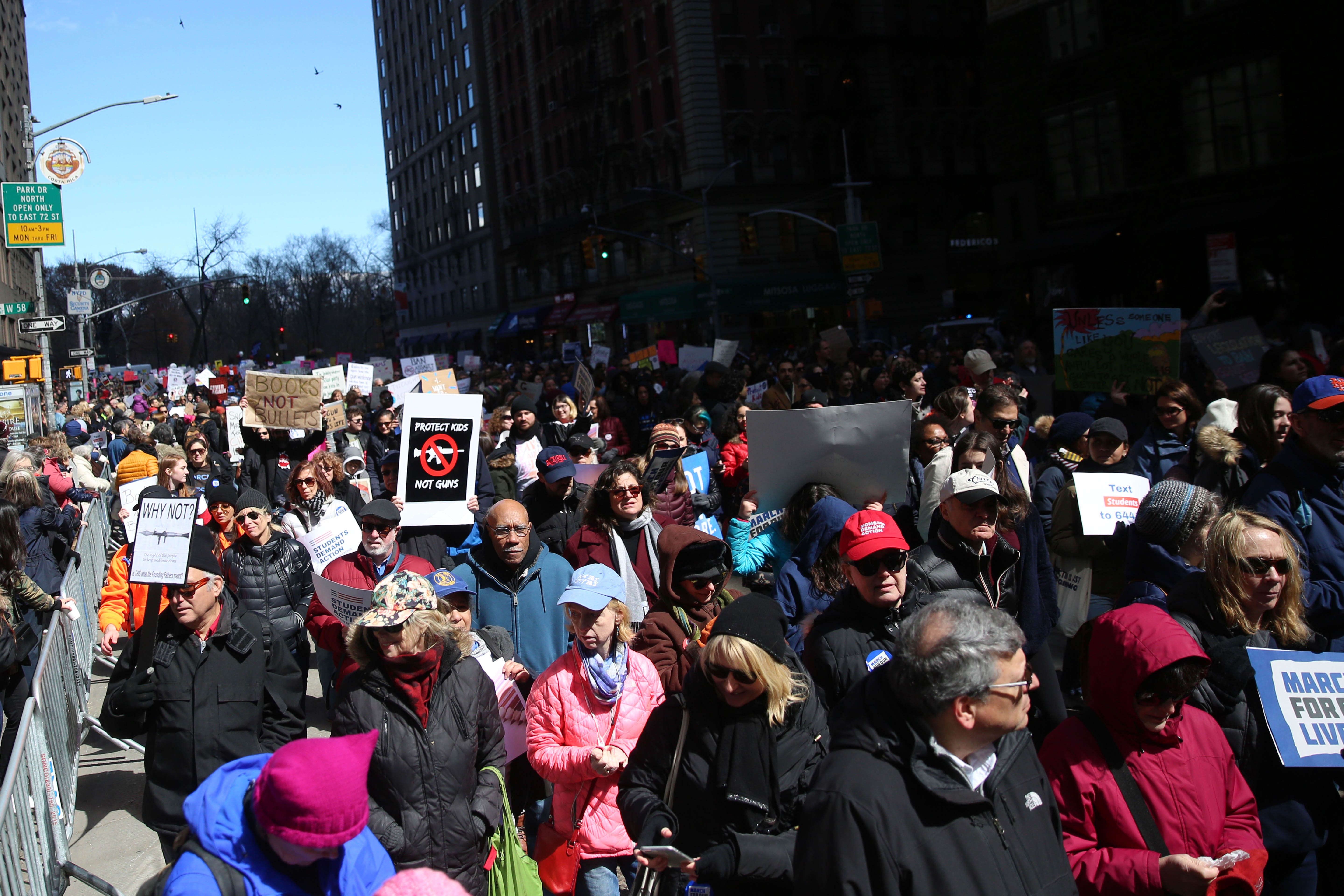 NEW YORK, USA - MARCH 24: People take part in "March For Our Lives" protest against gun violence in the country on March 24, 2018 in New York, United States. (Photo by Mohammed Elshamy/Anadolu Agency/Getty Images)