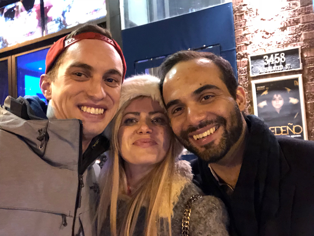 Jason Wilson (left), Simona Mangiante and George Papadopoulos outside of Hydrate in Chicago, shortly after midnight on March 30, 2018 (Courtesy of Jason Wilson)