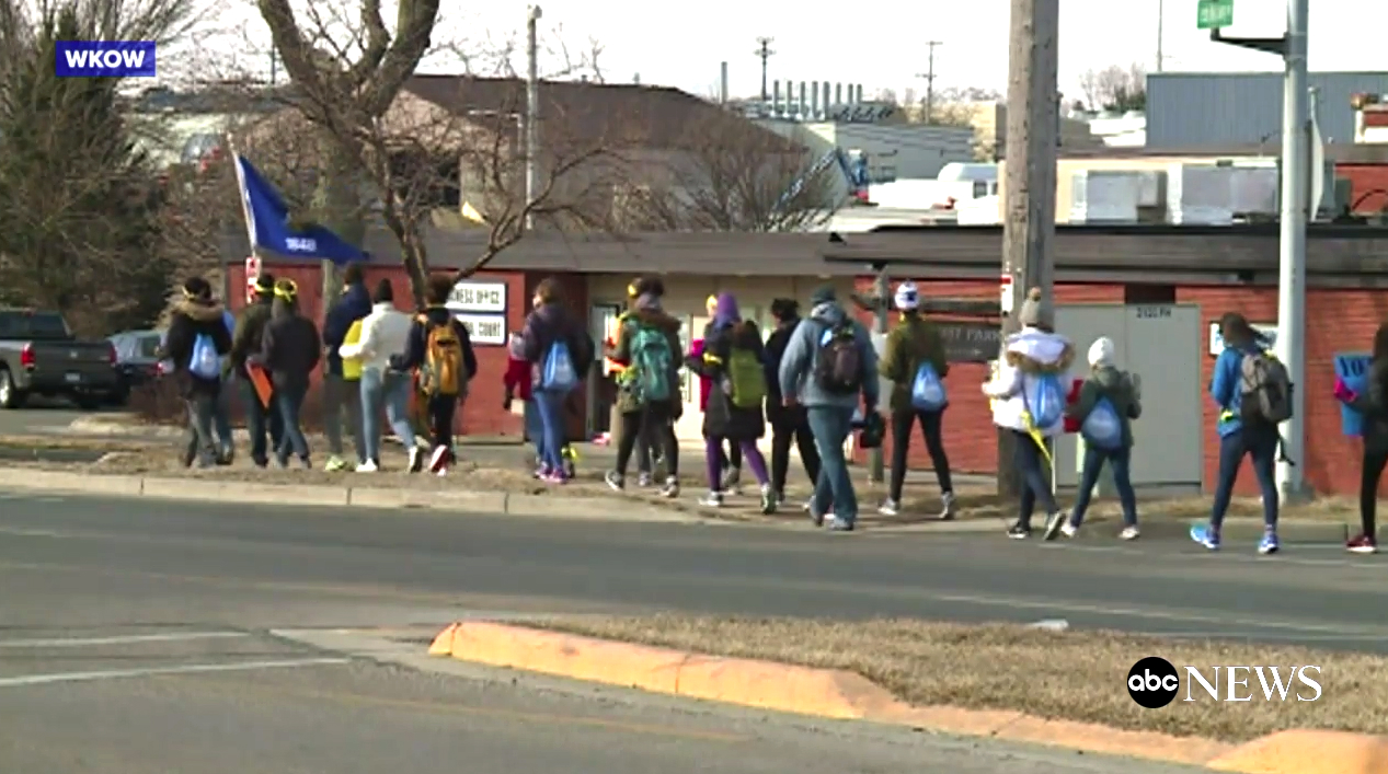 Wisconsin students march 50 miles to Paul Ryan's Janesville office to protest gun violence. (CREDIT: WKOW, ABC, screengrab)