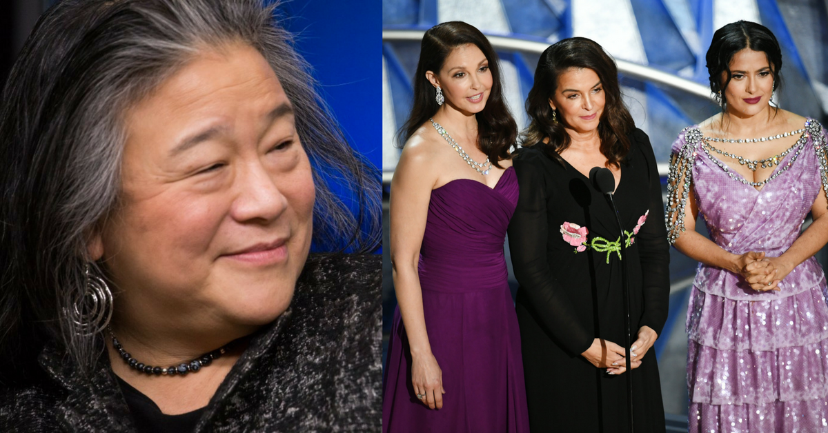 LEFT: Tina Tchen in the Eisenhower Executive Office Building of the White House on December 16, 2016. CREDIT: Cheriss May/NurPhoto via Getty Images. RIGHT: Ashley Judd, Annabella Sciorra and Salma Hayek speak onstage during the 90th Annual Academy Awards on March 4, 2018 in Hollywood, California. CREDIT: Kevin Winter/Getty Images