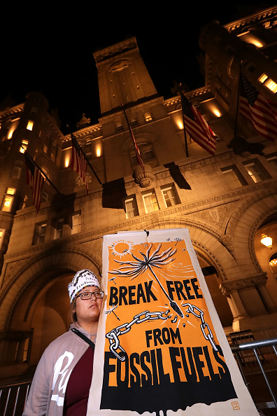 Native Americans and their supporters rally in front of the Trump International Hotel on April 27, 2017 in Washington, DC. CREDIT: Chip Somodevilla/Getty Images