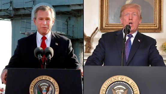 President Trump on April 15, 2018 defended his use of the term "mission accomplished," a term that dogged the George W. Bush administration after he ordered the invasion of Iraq. CREDIT: CNN/screenshot