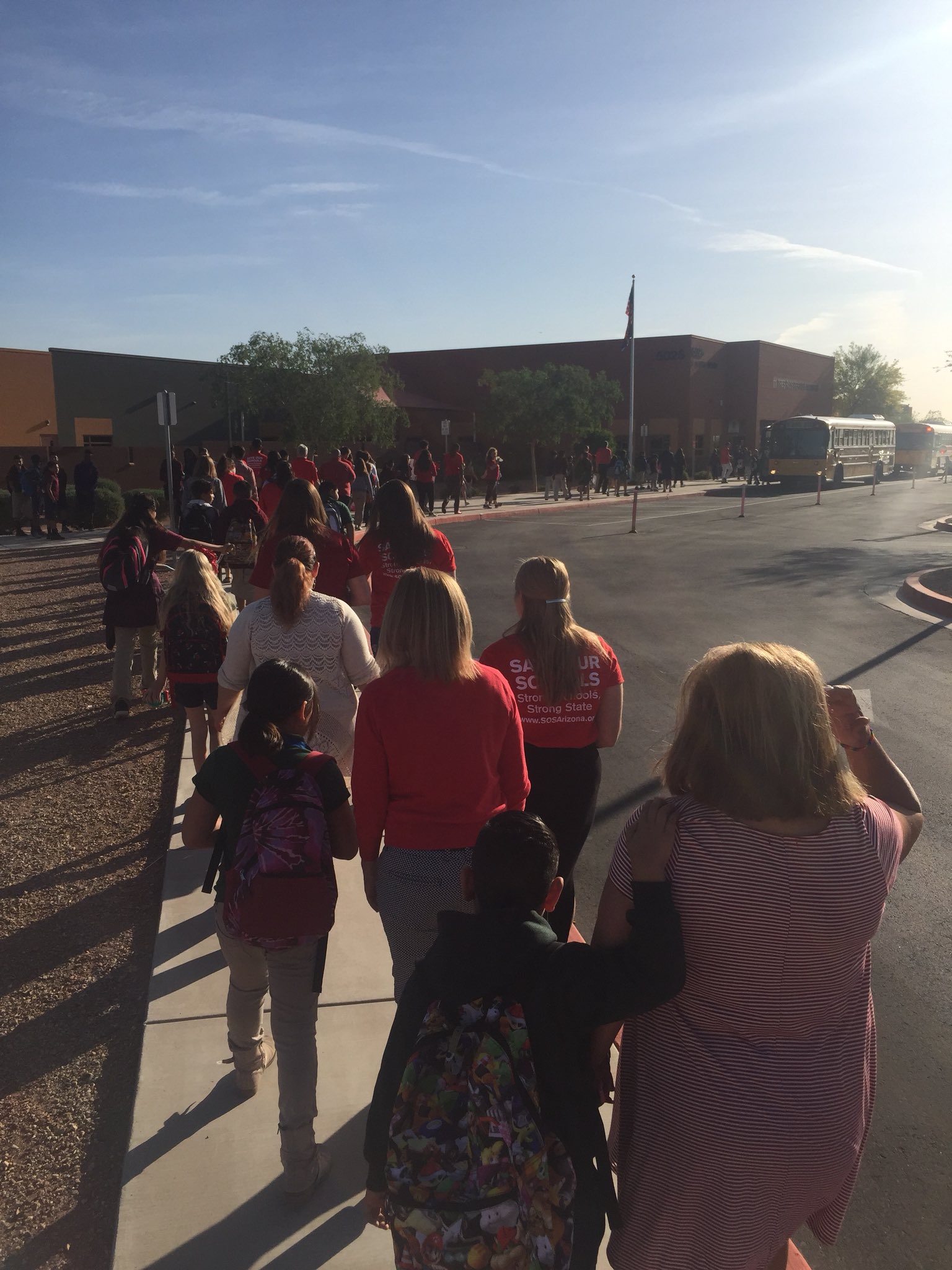 Teachers participate in a "walk-in" at an Arizona school on April 11, 2018. (Credit: Noah Karvelis, Twitter)