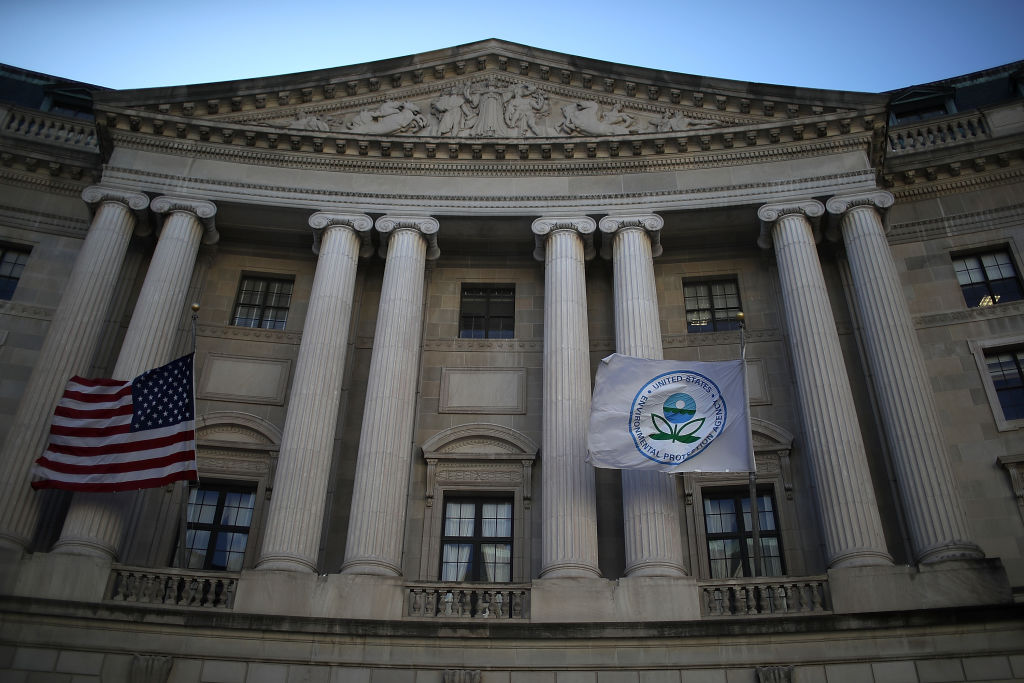 EPA employees and environmental advocates rallied in front of the agency's headquarters in Washington, D.C. on April 25, 2018 in favor of a stronger commitment to environmental protection by the Trump administration. CREDIT: Justin Sullivan/Getty Images