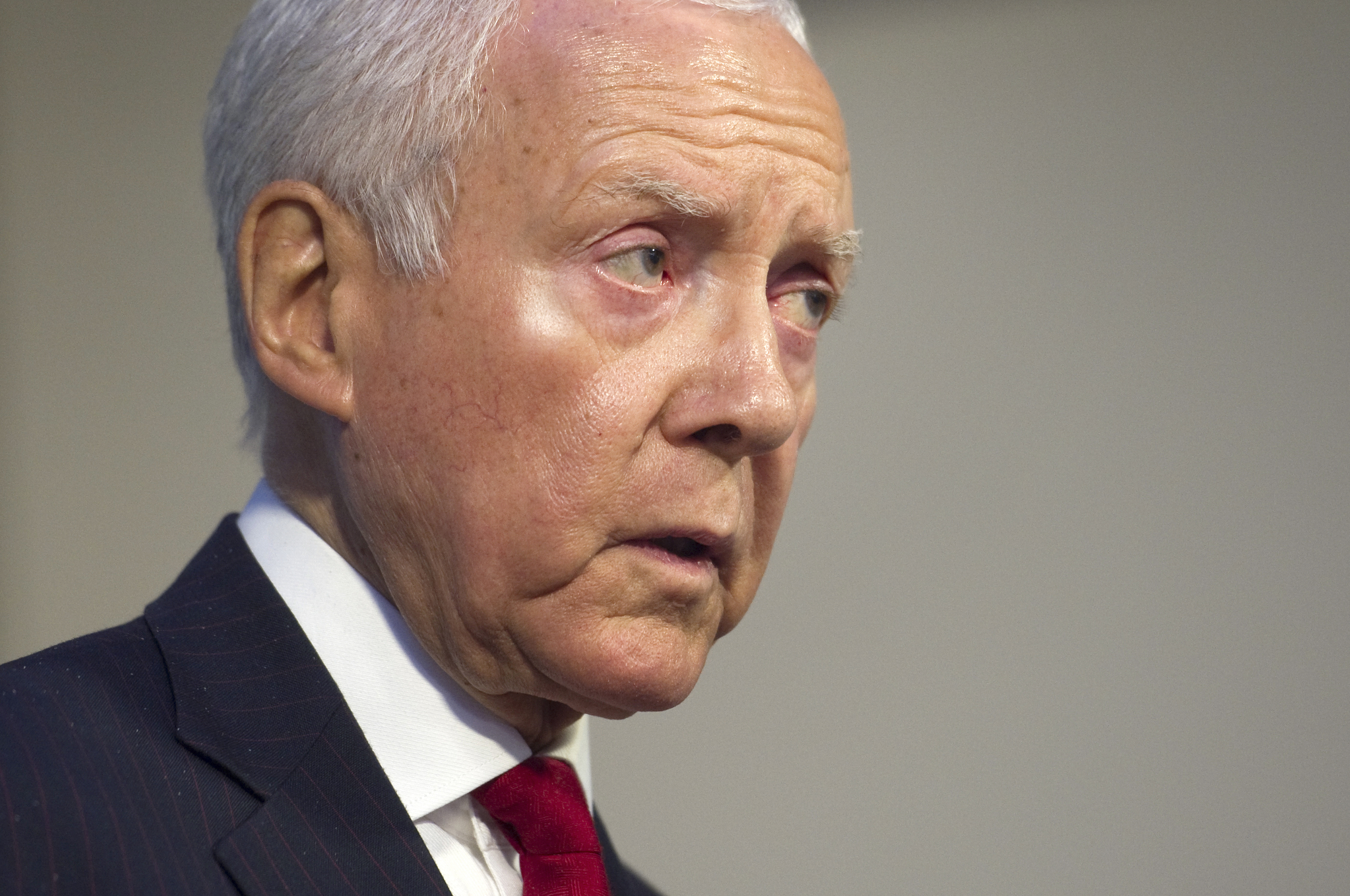 UNITED STATES - JULY 9: Sen. Orrin Hatch, R-Utah, delivers remarks on the Supreme Court's decision on health care reform - and the need to repeal the law in Congress - at the American Enterprise Institute. (Photo by Chris Maddaloni/CQ Roll Call)