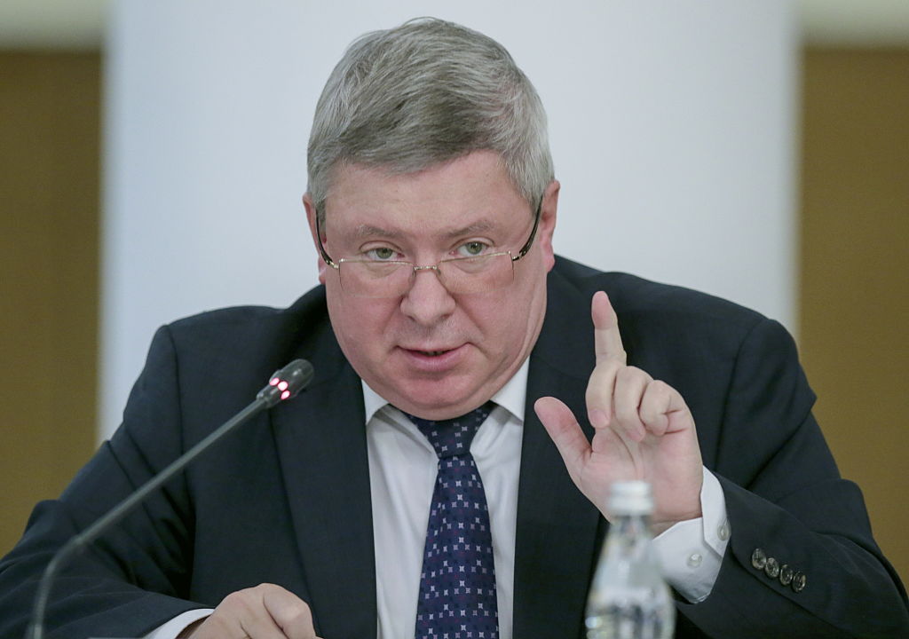 Alexander Torshin addresses a round table meeting titled "Teaching law basics in secondary school as a social studies discipline". Alexander Shalgin/Russian State Duma Press Office/TASS CREDIT: Alexander ShalginTASS via Getty Images