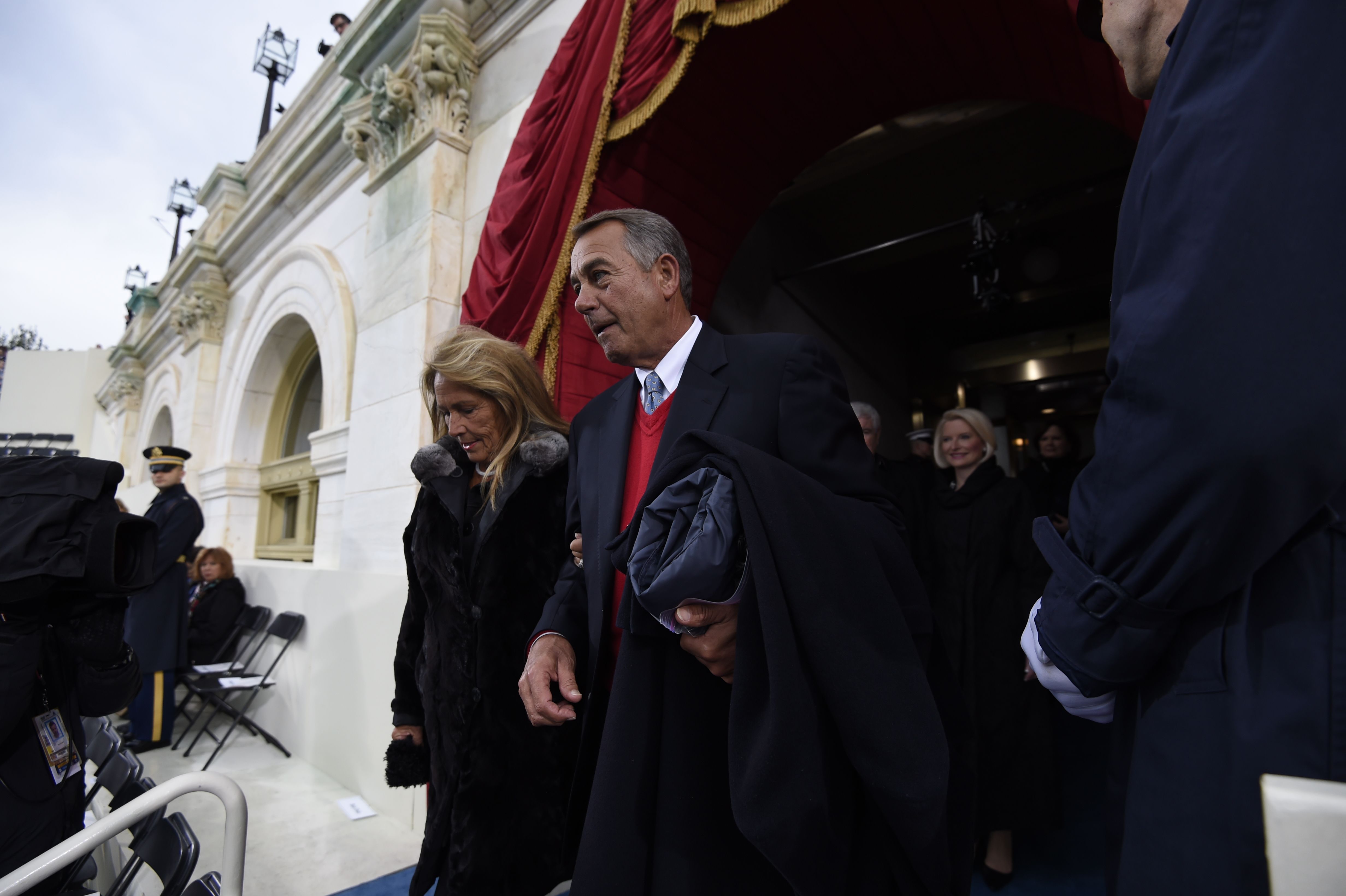 Former Speaker of the House John Boehner and his wife Debbie arrive for the Presidential Inauguration of Donald Trump at the US Capitol in Washington, DC, January 20, 2017. CREDIT: SAUL LOEB/AFP/Getty Images)