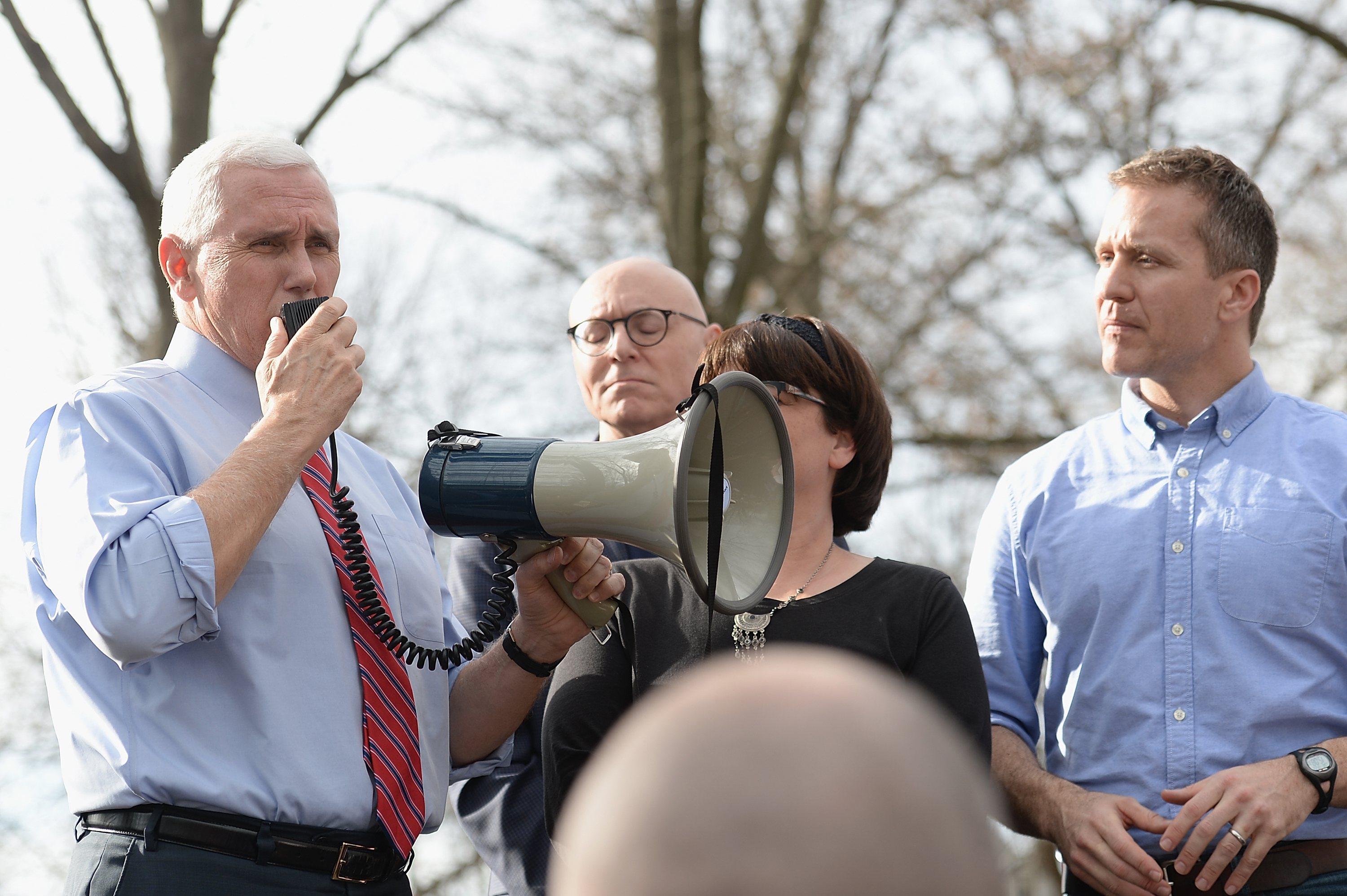Missouri Gov. Eric Greitens (R) with Vice President Mike Pence in 2017. CREDIT: Michael Thomas/ Getty Images