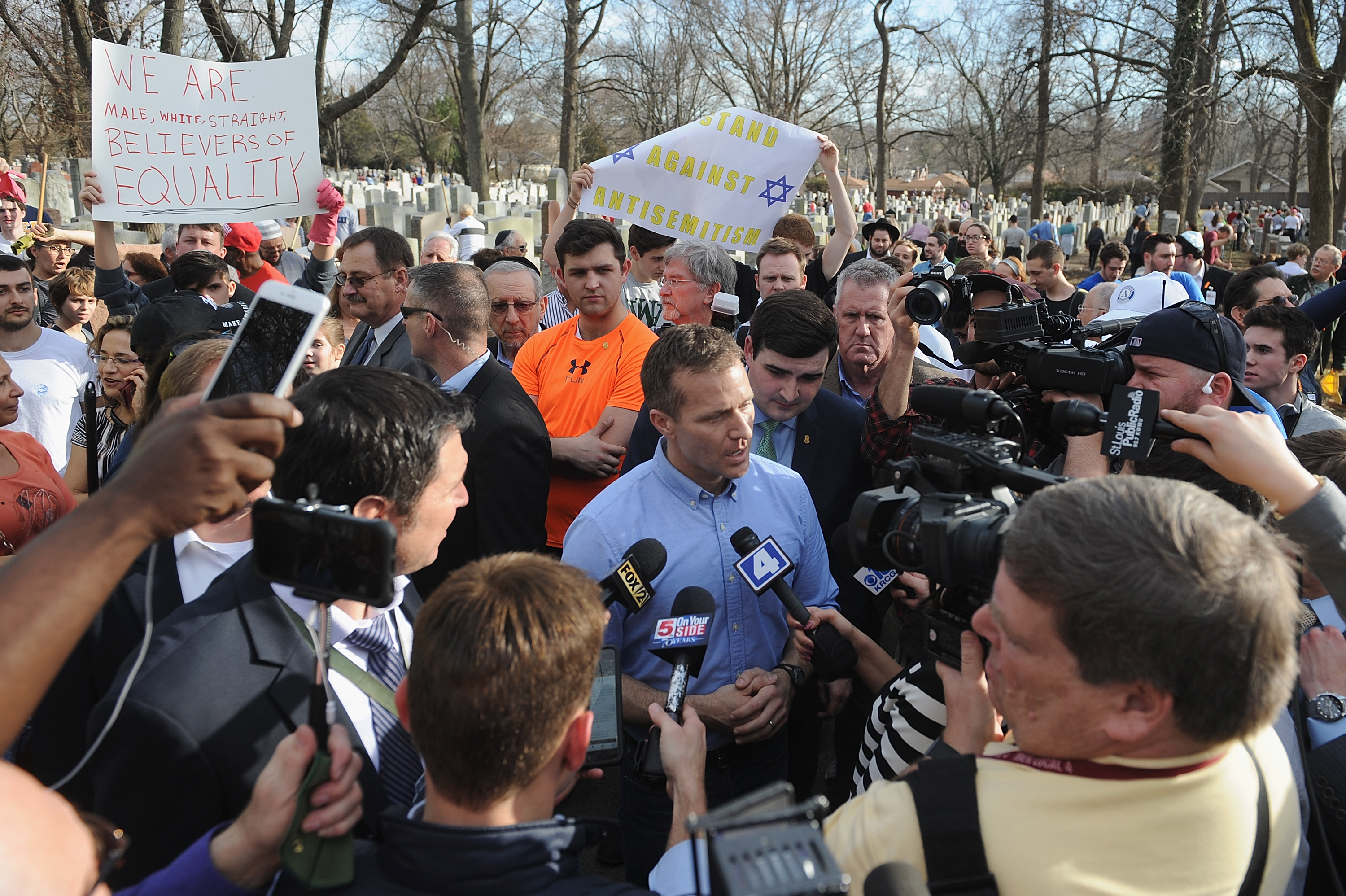 Missouri Governor Eric Greitens speaks to the media in February. CREDIT: Michael Thomas/Getty Images