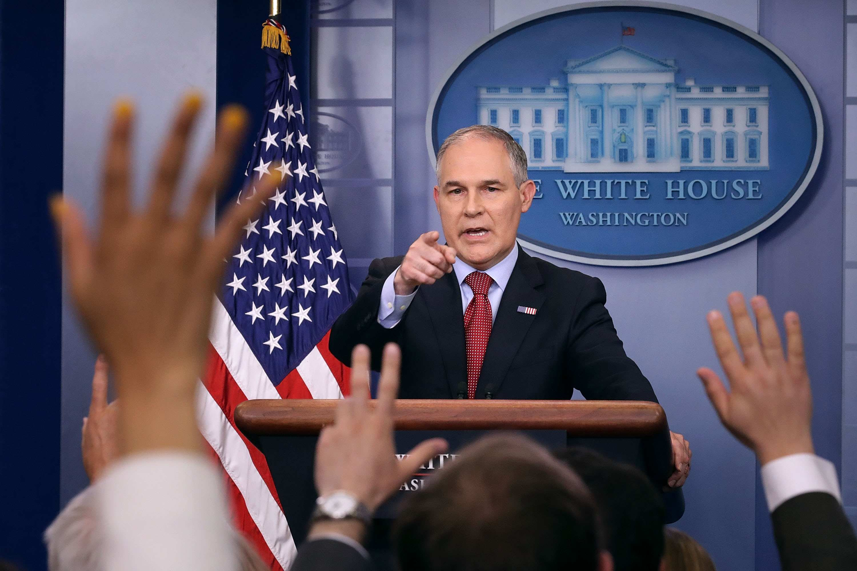 Environmental Protection Agency Administrator Scott Pruitt answers reporters' questions during a briefing at the White House June 2, 2017 in Washington, D.C. (CREDIT: Chip Somodevilla/Getty Images)