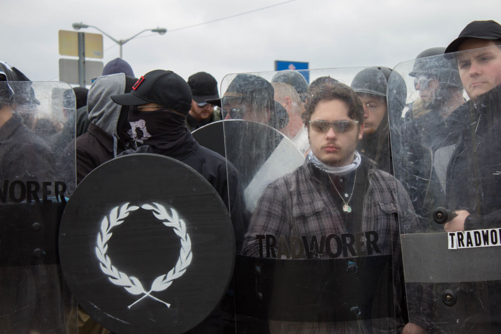 Leaked chatroom transcripts reveal the Traditionalist Worker's Party's violent ideology. (CREDIT: Emily Molli/NurPhoto via Getty Images)