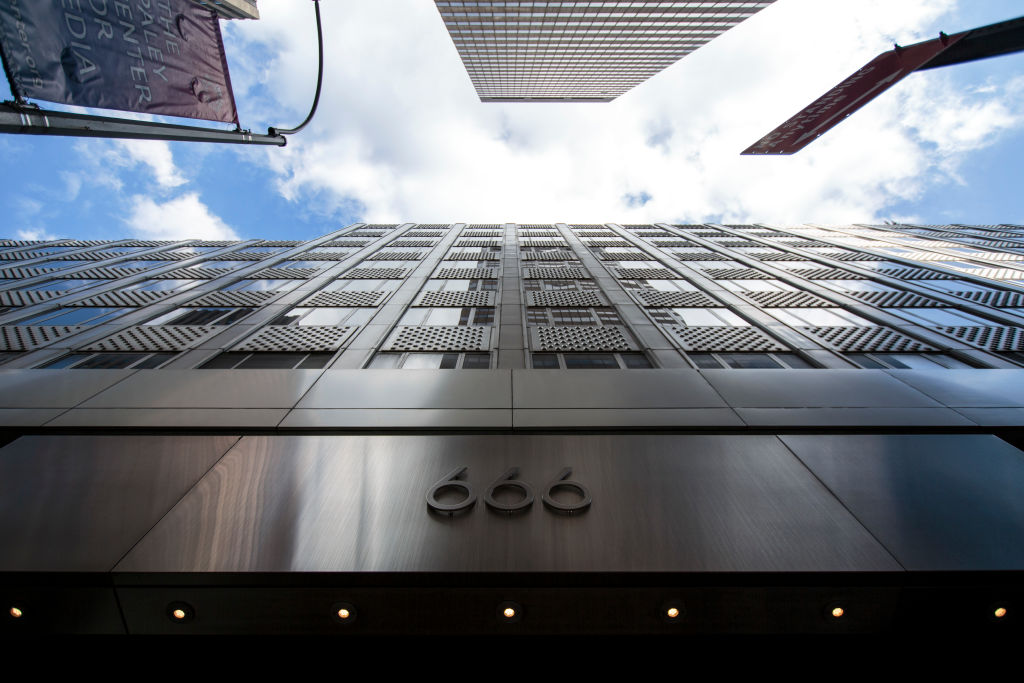 NEW YORK, NY - MARCH 6: A view of the Kushner Companies' flagship property 666 Fifth Avenue in Midtown Manhattan, March 6, 2018 in New York City. Kushner Companies, run by the family of White House senior adviser Jared Kushner, has been trying to raise funds for their $1.2 billion dollar mortgage on the building that is due in February 2019. The Kushners bought the property for $1.8 billion in 2006. Many real estate analysts say that they Kushners vastly overpaid for the property. (CREDIT: Drew Angerer/Getty Images)