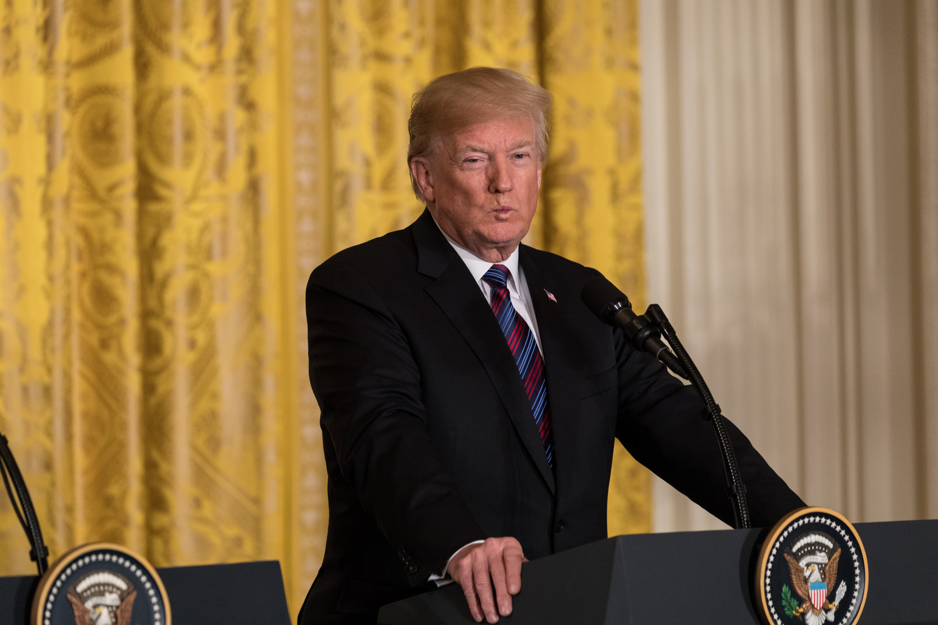 President Donald Trump holds a joint press conference with Baltic Heads of State in the East Room of the White House. CREDIT: Cheriss May/NurPhoto/Getty Images.