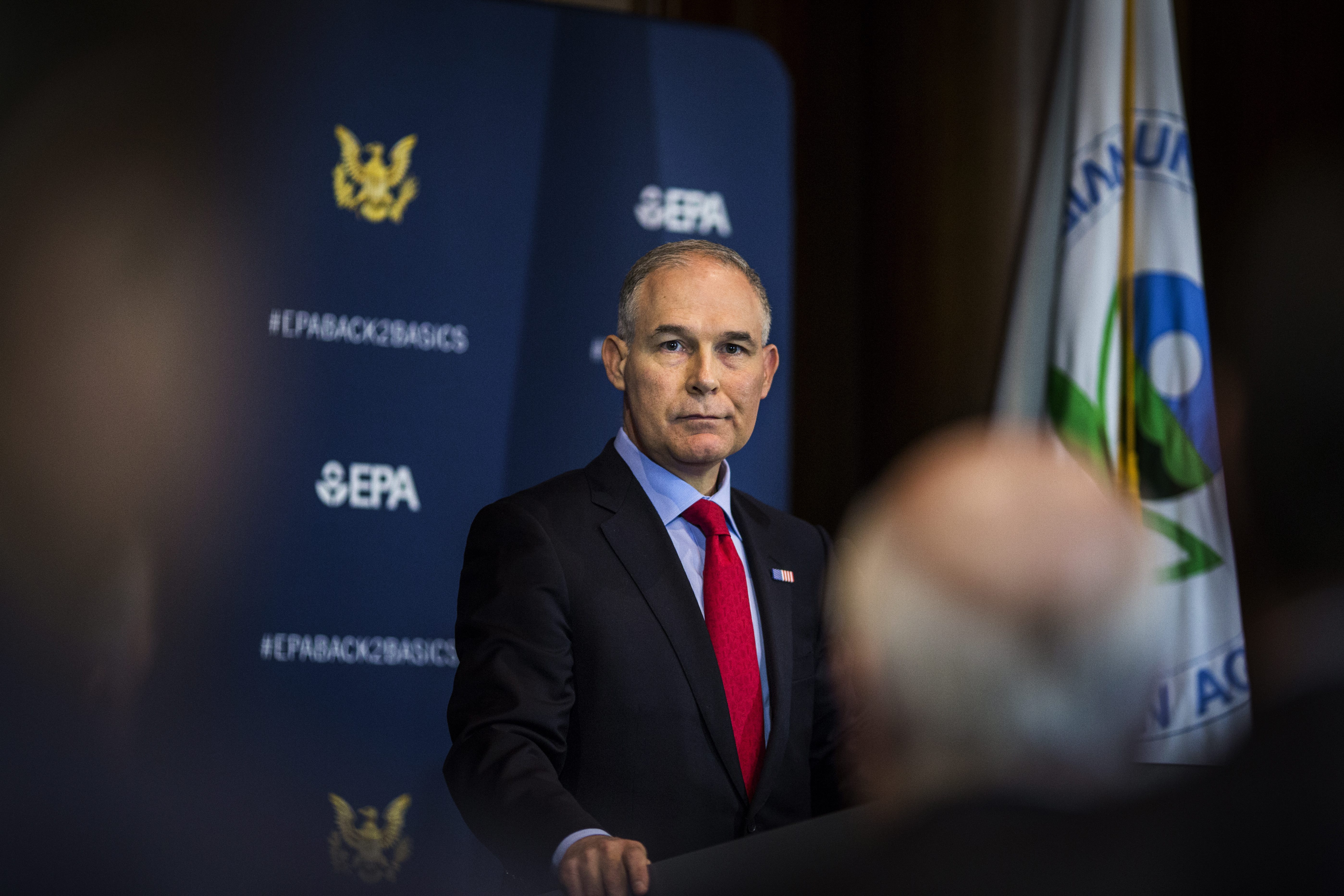 Environmental Protection Agency Administrator Scott Pruitt speaks to the press at a news conference at the Environmental Protection Agency on April 2, 2018 in Washington, D.C. (CREDIT: Jason Andrew/Getty Images)