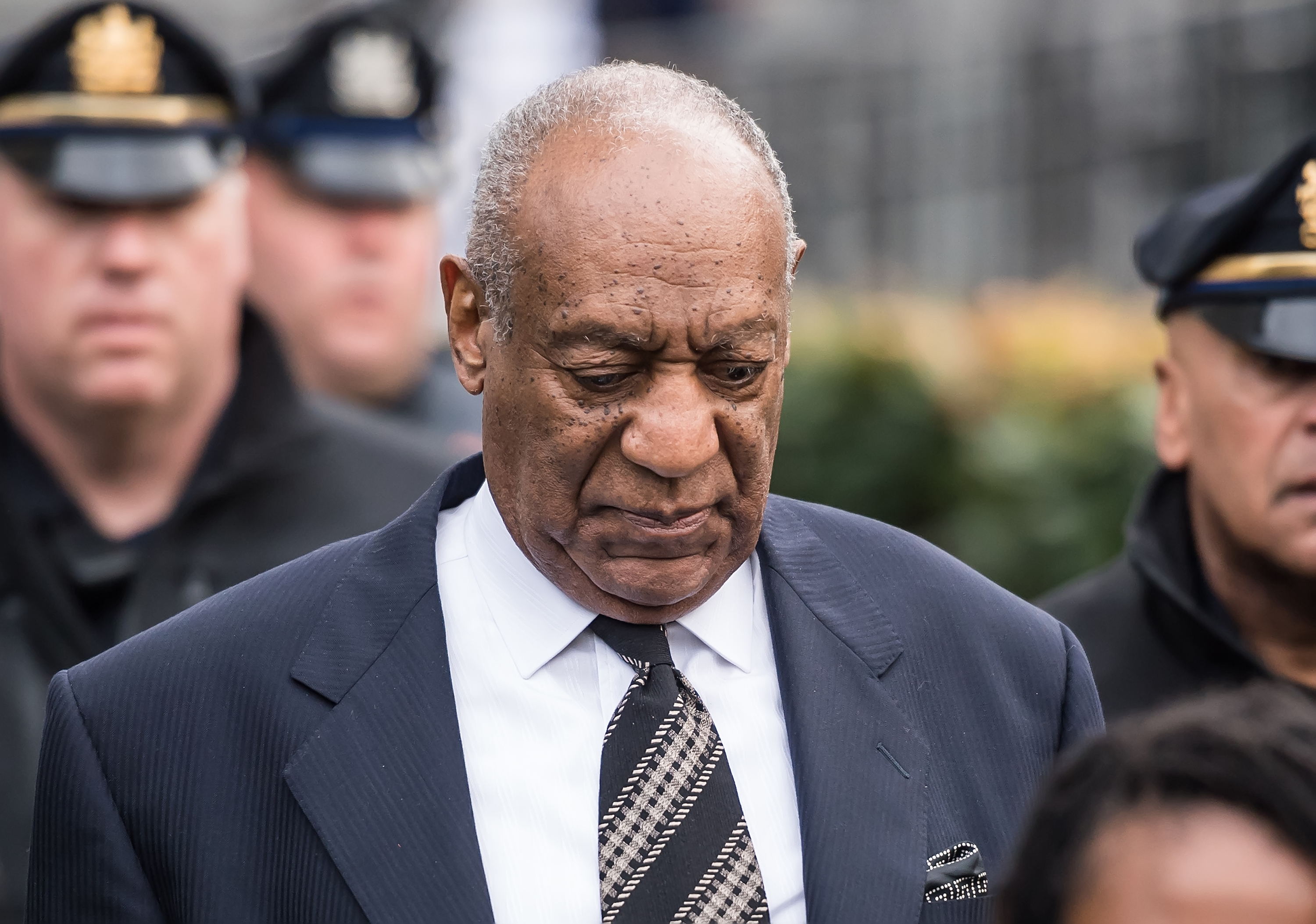 NORRISTOWN, PA - APRIL 16: Bill Cosby leaving the Montgomery County Courthouse for the sixth day of his retrial for sexual assault charges on April 16, 2018 in Norristown, Pennsylvania. CREDIT: Gilbert Carrasquillo/Getty Images