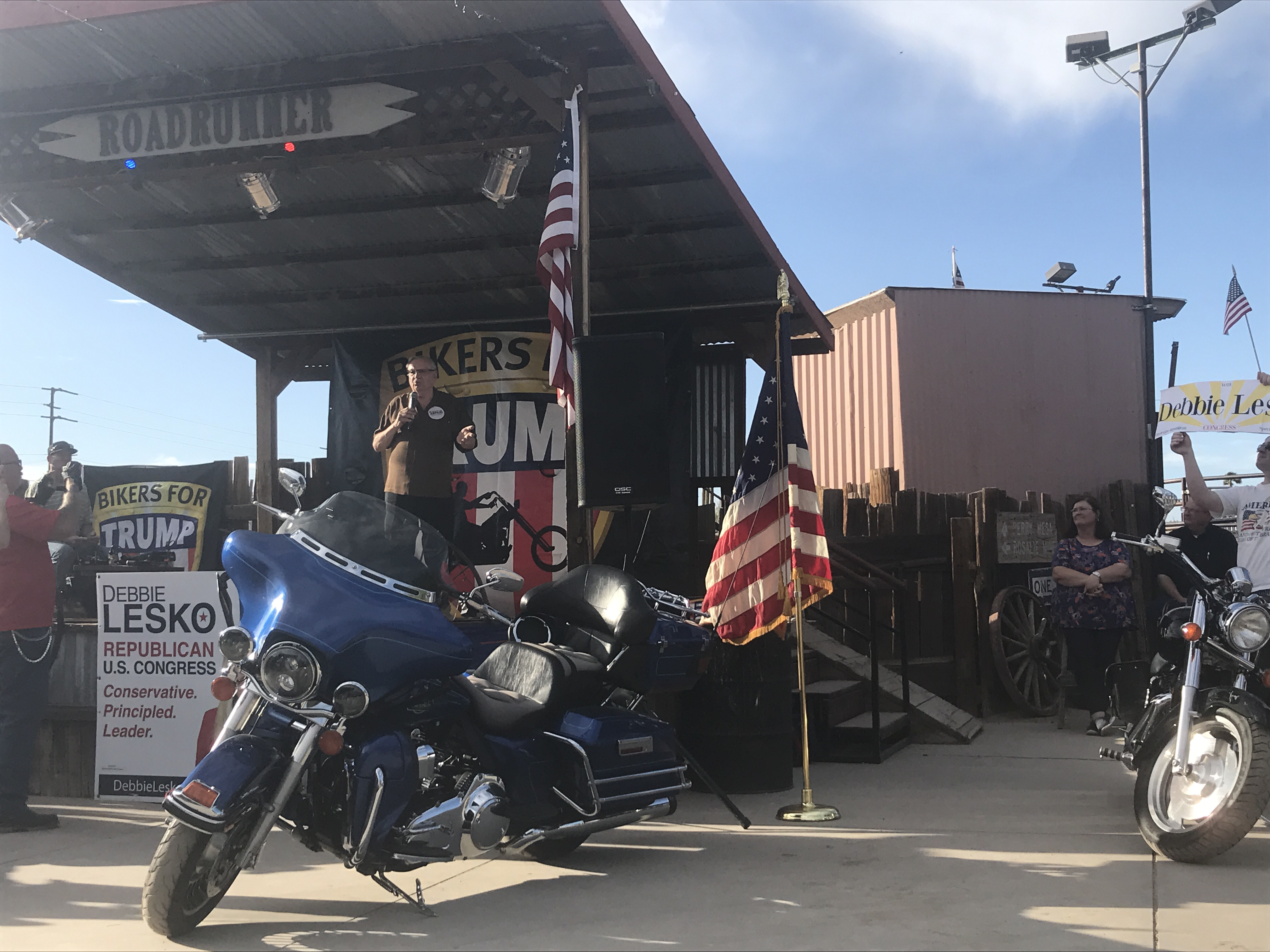 Joe Arpaio on stage at Bikers for Trump rally. CREDIT: Addy Baird