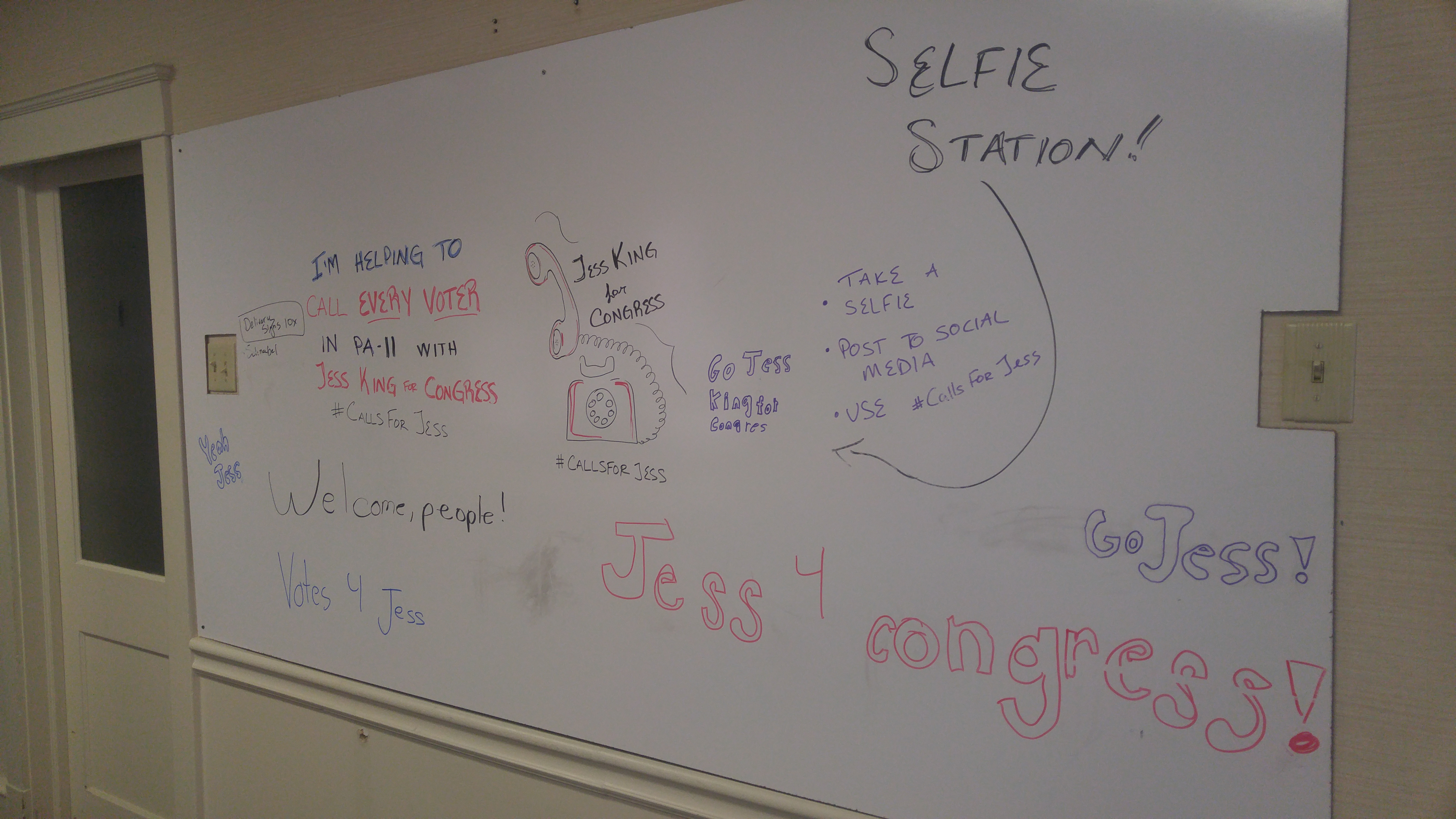 A board at King's campaign office. (Credit: Sarah Anne Hughes for ThinkProgress)