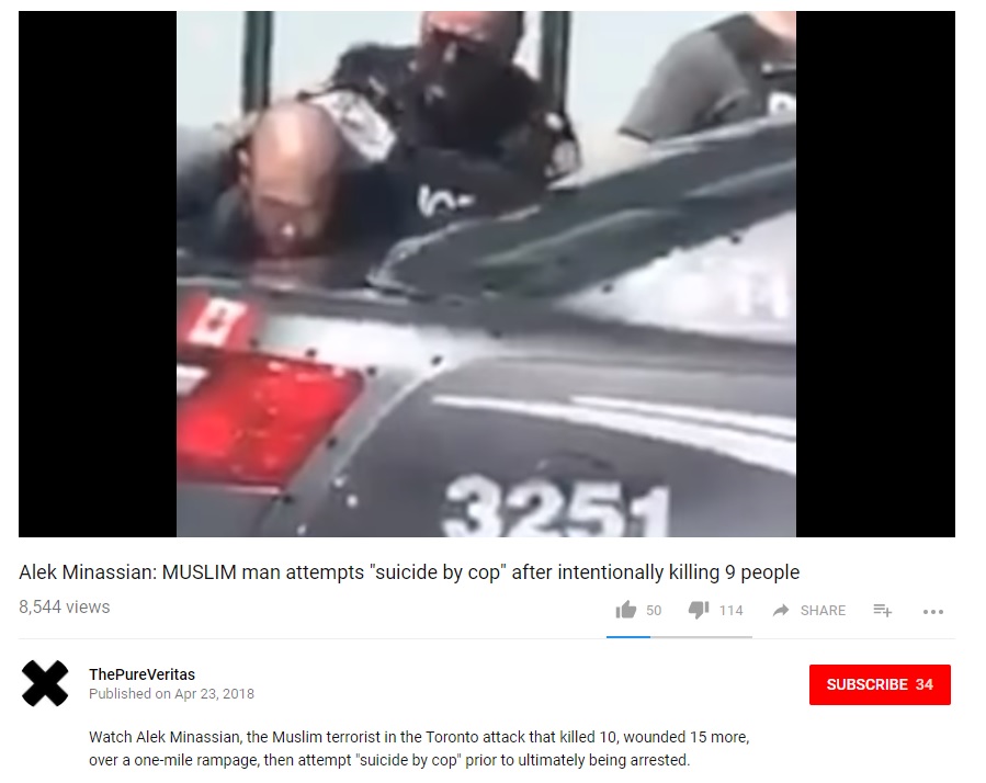 A video on YouTube refers to Minassian as a "Muslim terrorist." (Screenshot, YouTube)