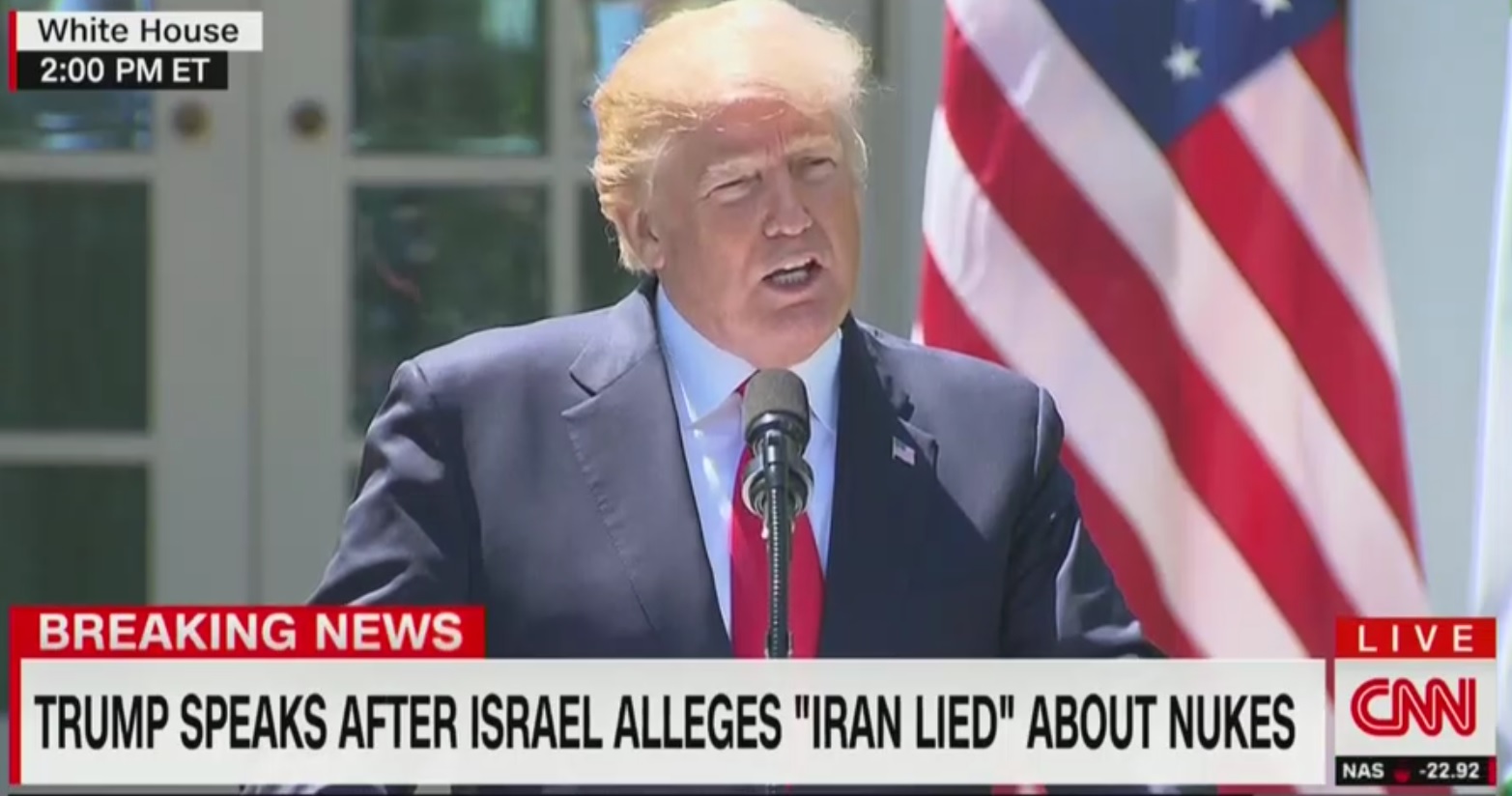 President Trump claimed that the unverified contents of Israeli Prime Minister's presentation on Iran's "secret" nuclear weapons program proved that he has been "100 percent right" in wanting to scrap the deal. CREDIT: Screenshot of CNN broadcast