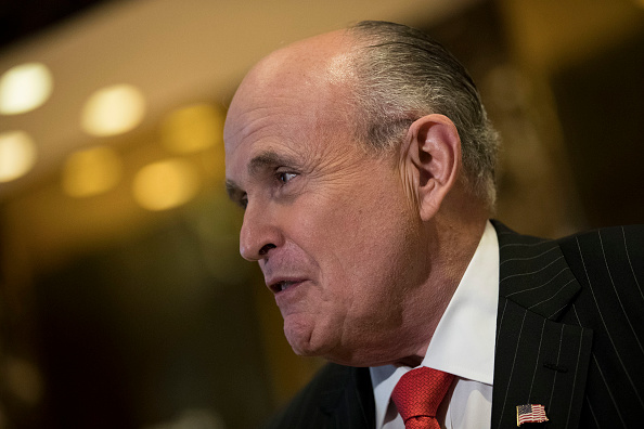 Former New York City Mayor Rudy Giuliani speaks to reporters at Trump Tower, January 12, 2017 in New York City. President-elect Trump continues to hold meetings Trump Tower. (Photo by Drew Angerer/Getty Images)