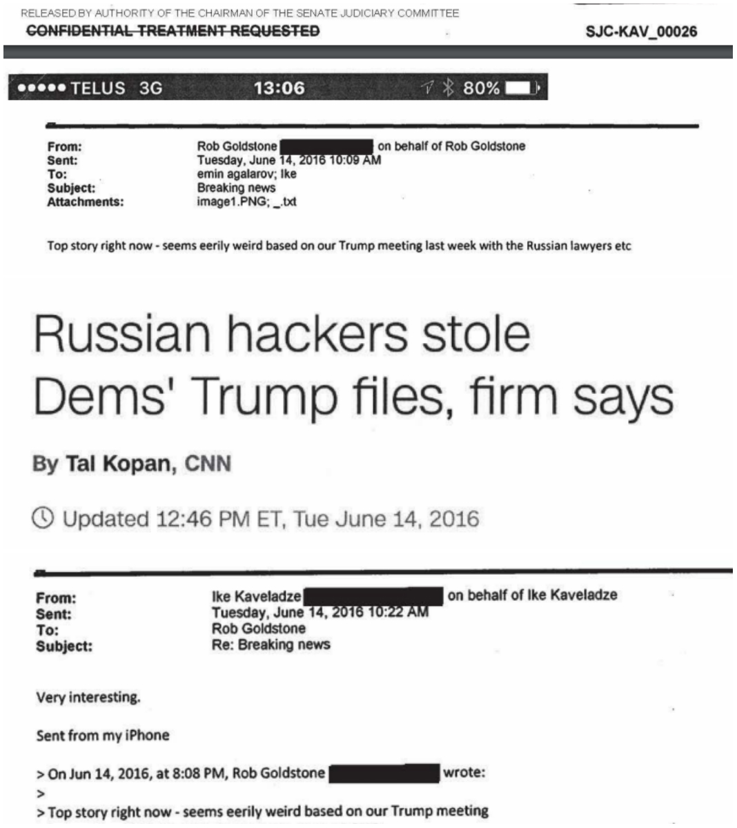 Screenshot of Goldstone, Kaveladze's email exchange on June 14, 2016.