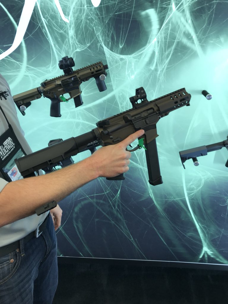 An AR-15 style weapon that qualifies as a pistol, thanks to its "arm-guard" (Photo Credit: Luke Barnes)