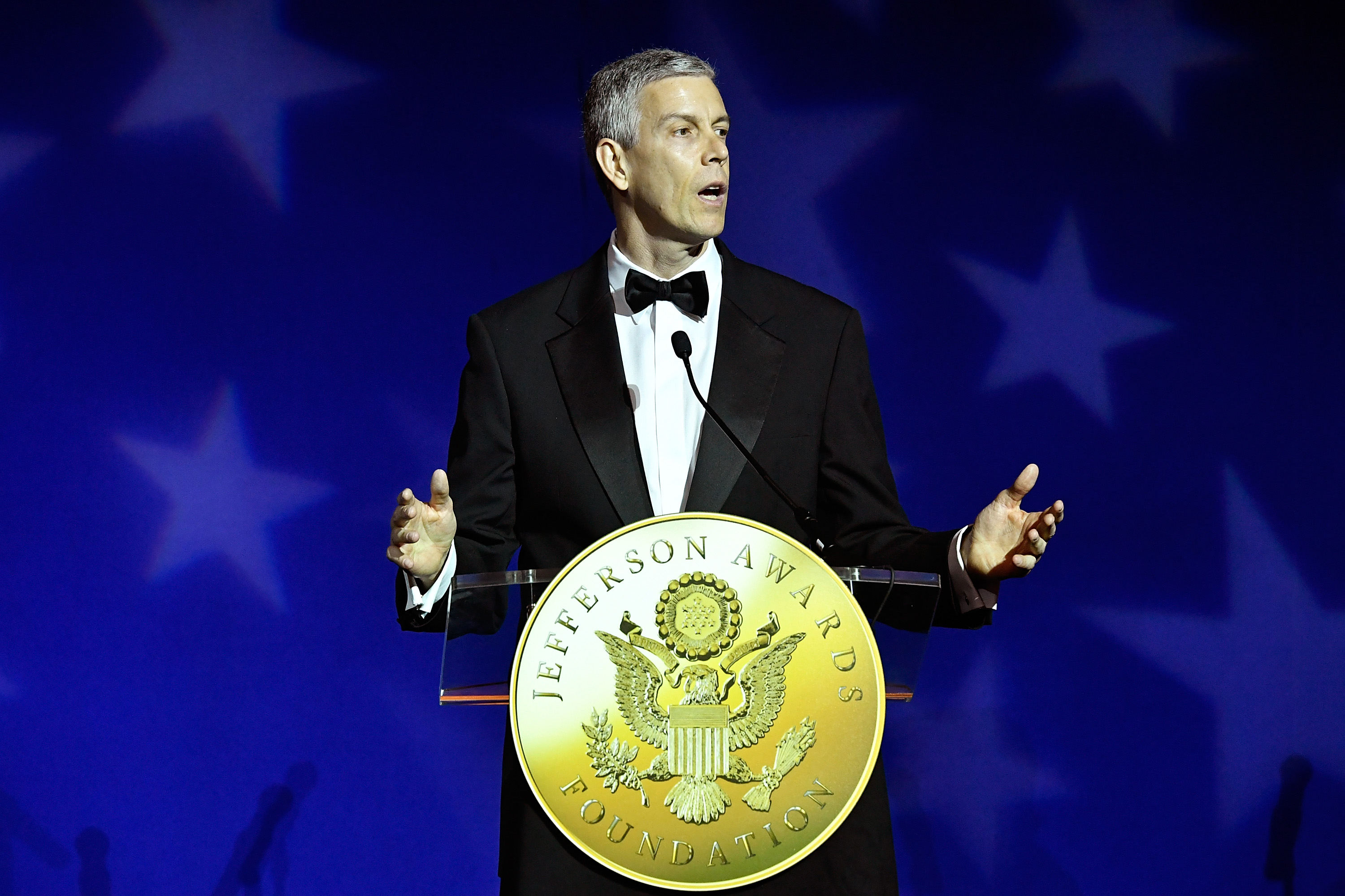 Former U.S. Secretary of Education Arne Duncan at an awards ceremony in 2016. CREDIT: Larry French/Getty Images for Jefferson Awards Foundation