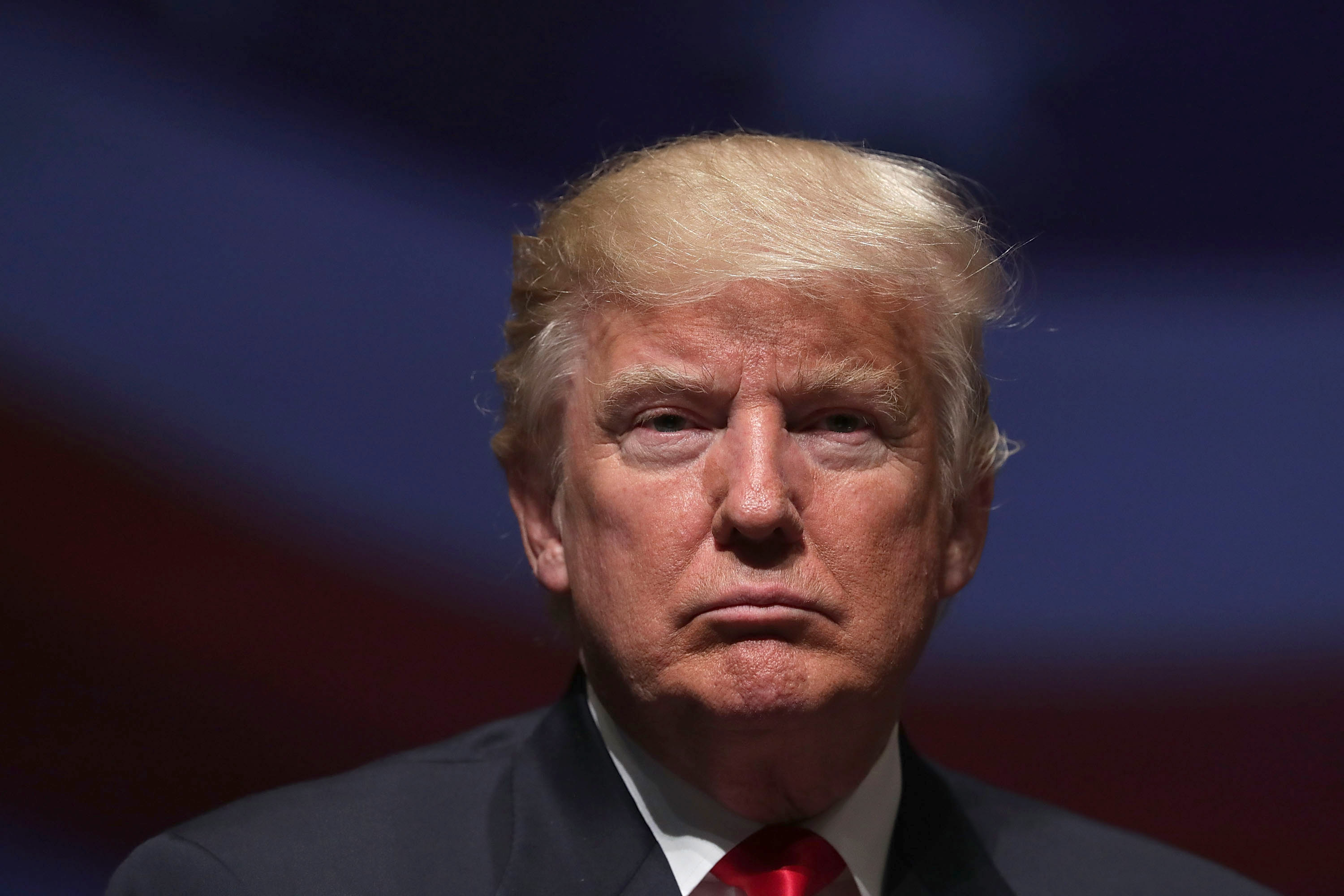 VIRGINIA BEACH, VA - SEPTEMBER 06: Republican presidential nominee Donald Trump pauses during a campaign event September 6, 2016 in Virginia Beach, Virginia. (Photo by Alex Wong/Getty Images)