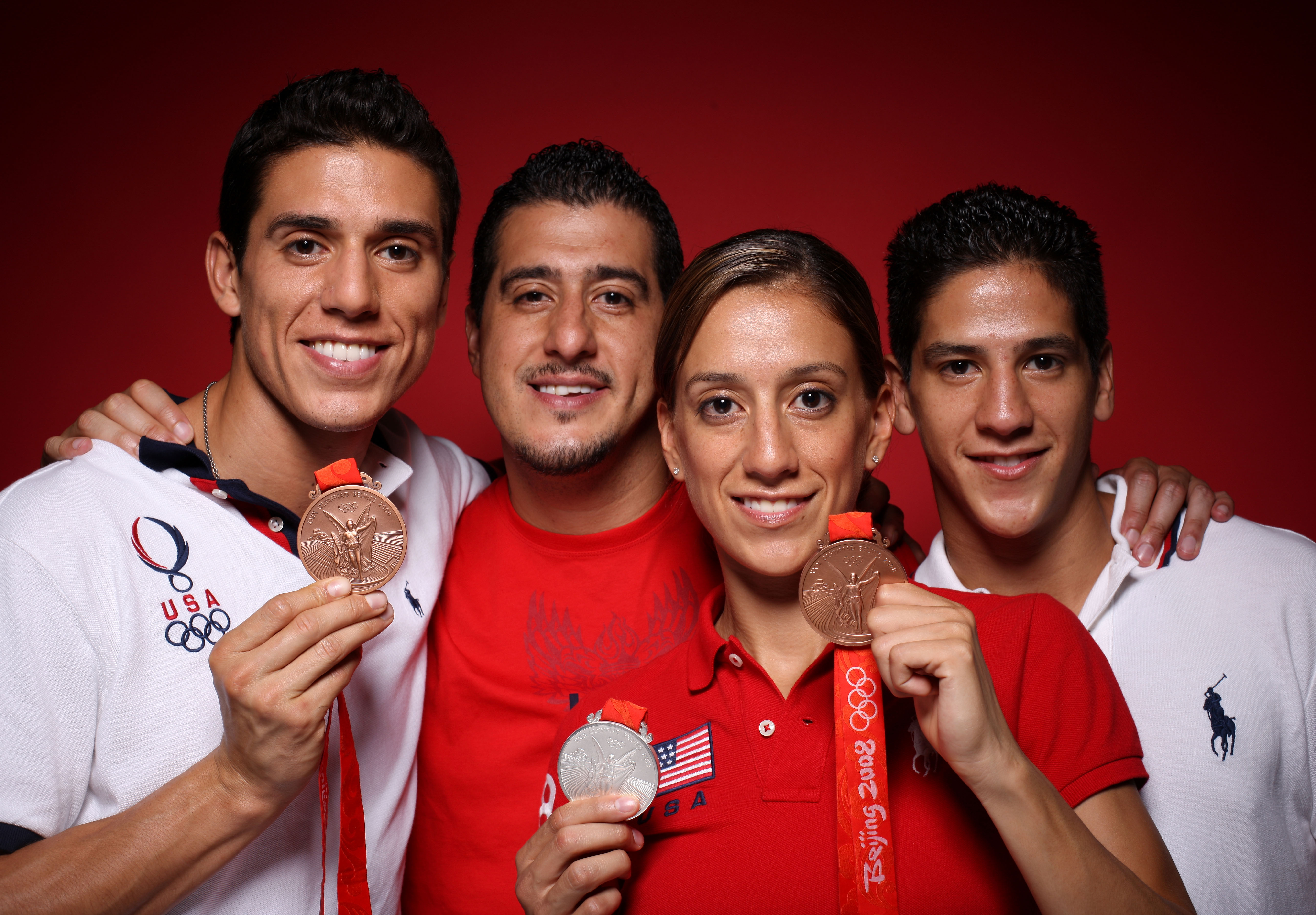 (L-R) Taekwondo athletes Steven Lopez, Jean Lopez, Diana Lopez and Mark Lopez of the United States pose in the NBC Today Show Studio at the Beijing 2008 Olympic. Multiple former USA Taekwondo athletes have accused Jean and Steven of sexual and physical abuse. (Photo by Kristian Dowling/Getty Images)