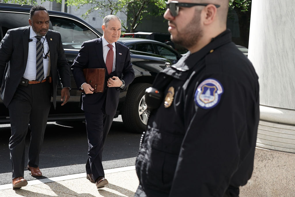 In April, Pruitt testified on his agency's FY2019 budget proposal, and nearly a dozen federal inquiries into his travel expenses, security practices and other issues. (Credit: Alex Wong/Getty Images)
