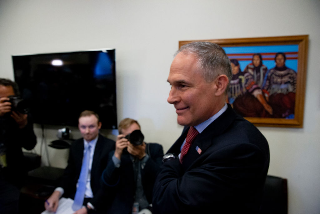 EPA Administrator Scott Pruitt enters the hearing room prior to his testimony before the House Appropriations Committee during a hearing on April 26, 2018 in Washington, DC. (Credit: Alex Edelman/Getty Images)