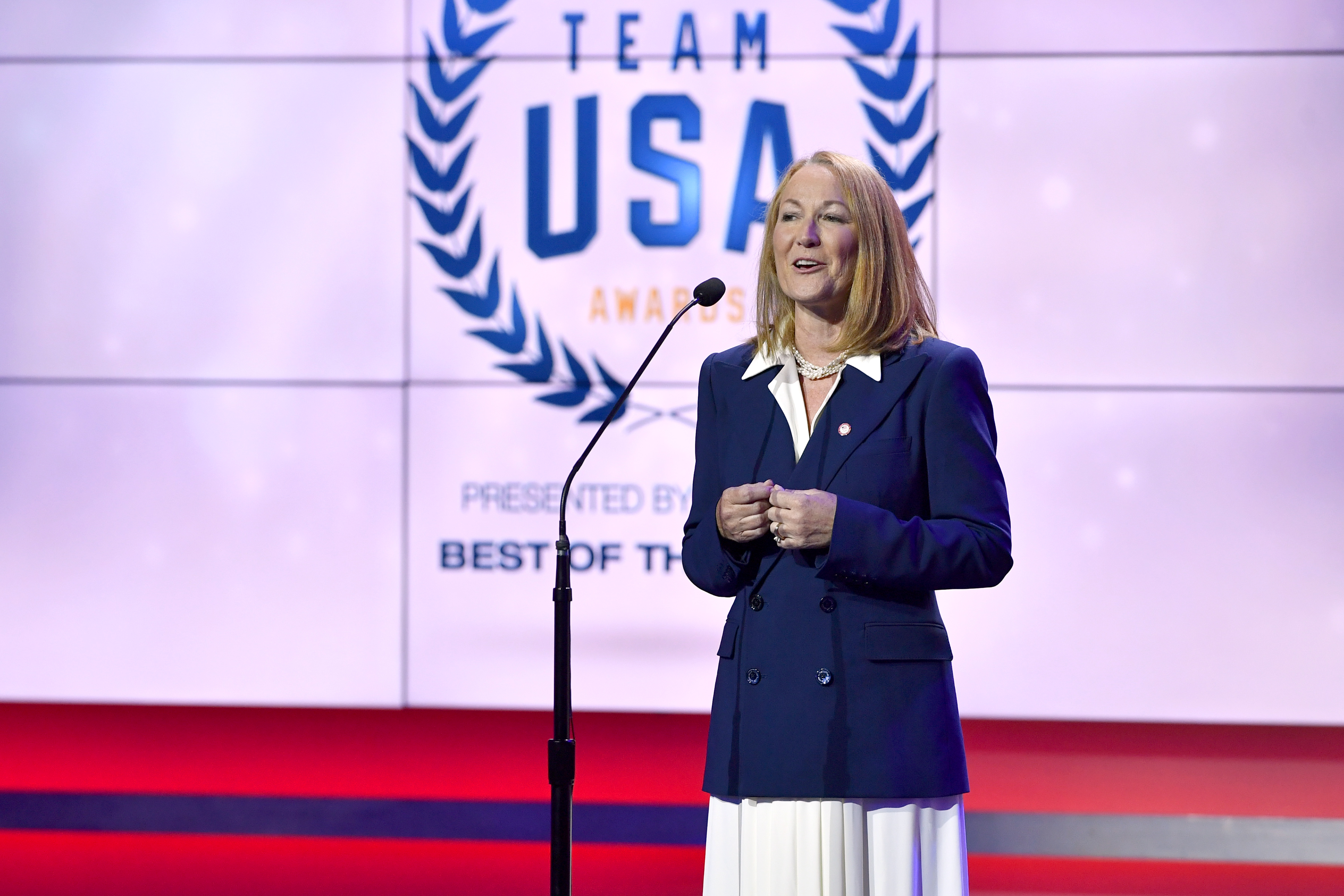 WASHINGTON, DC - APRIL 26: Susanne Lyons speaks onstage at the Team USA Awards at the Duke Ellington School of the Arts on April 26, 2018 in Washington, DC. (Photo by Larry French/Getty Images for USOC)
