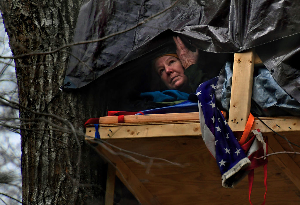 Theresa Ellen Terry aka Red protests the Mountain Valley Pipeline Project near Roanoke, Virginia. CREDIT: Michael S. Williamson/The Washington Post via Getty Images