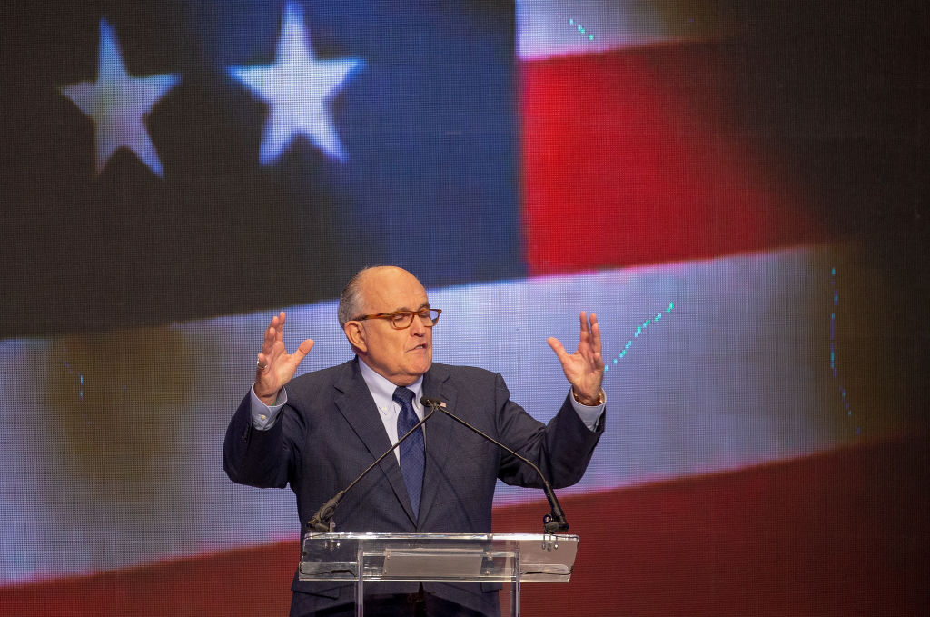 WASHINGTON, DC - MAY 05: Latest appointee to President Donald Trump's legal team and former Mayor of New York City Rudy Giuliani speaks at the Conference on Iran on May 5, 2018 in Washington, DC. (Photo by Tasos Katopodis/Getty Images)