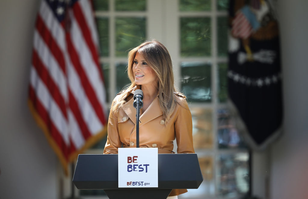 First Lady Melania Trump outlines her new initiatives Monday. CREDIT: Win McNamee/Getty Images