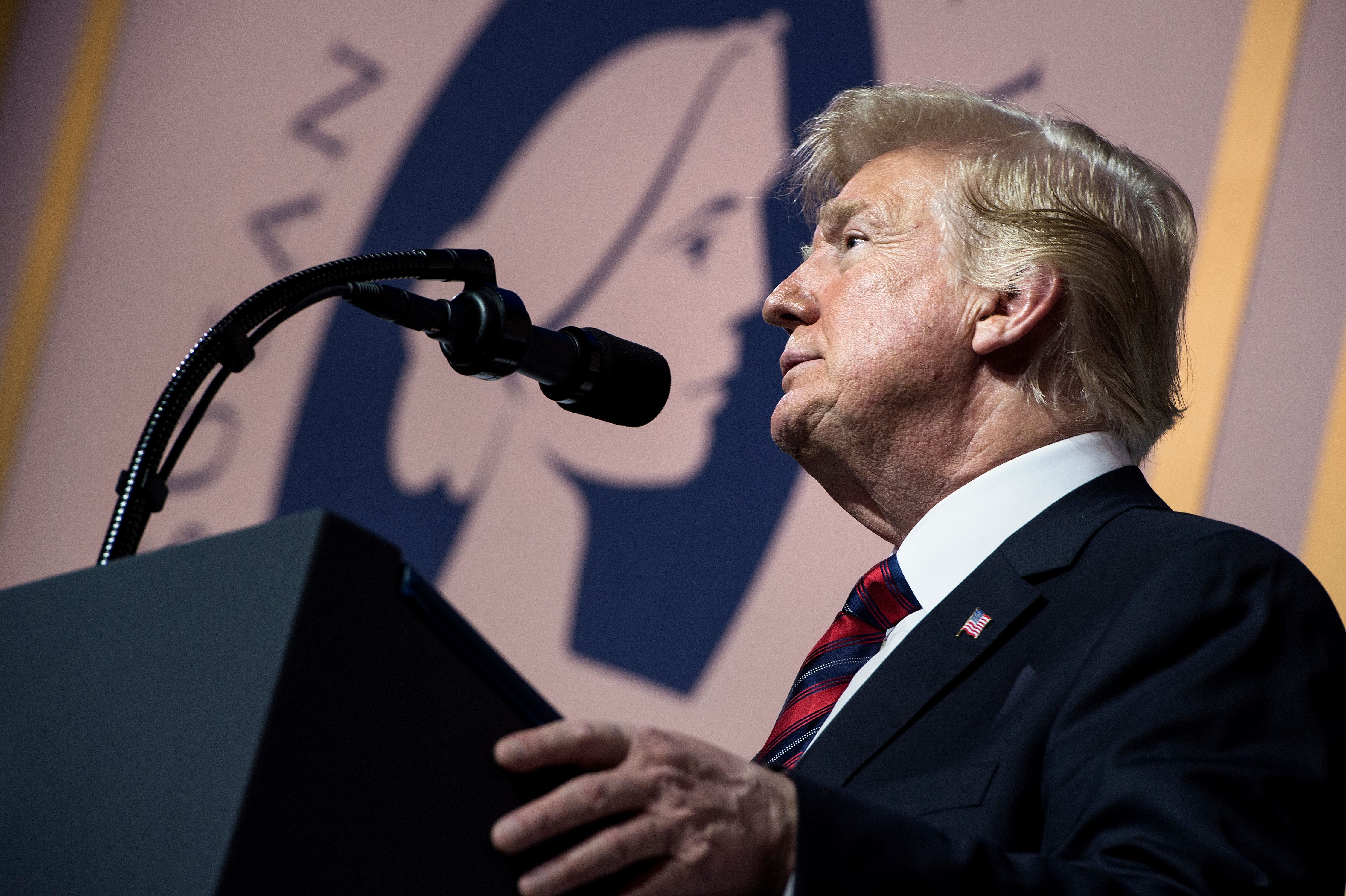 President Donald Trump addresses the Susan B. Anthony List 11th Annual Campaign for Life Gala at the National Building Museum May 22, 2018 in Washington, D.C. New data shows low support for banning abortion across all US states, a blow to anti-abortion candidates. (CREDIT: Brendan Smialowski / AFP)