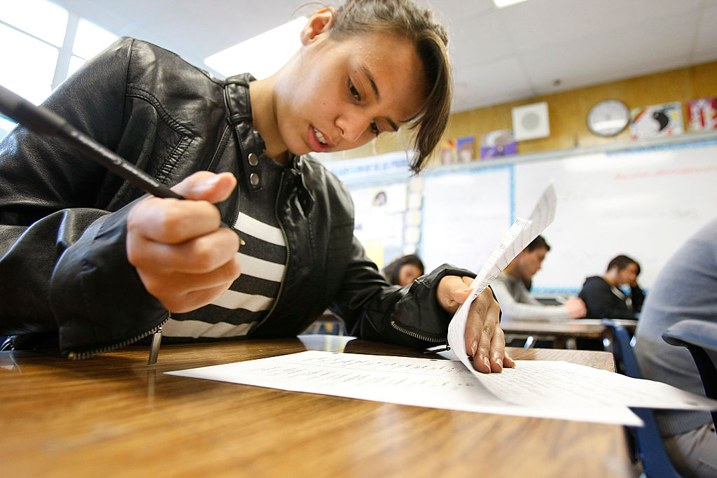 El Rancho High School students taking tests in Pico Rivera, California, March 2012. CREDIT: Kirk McKoy/Los Angeles Times via Getty Images