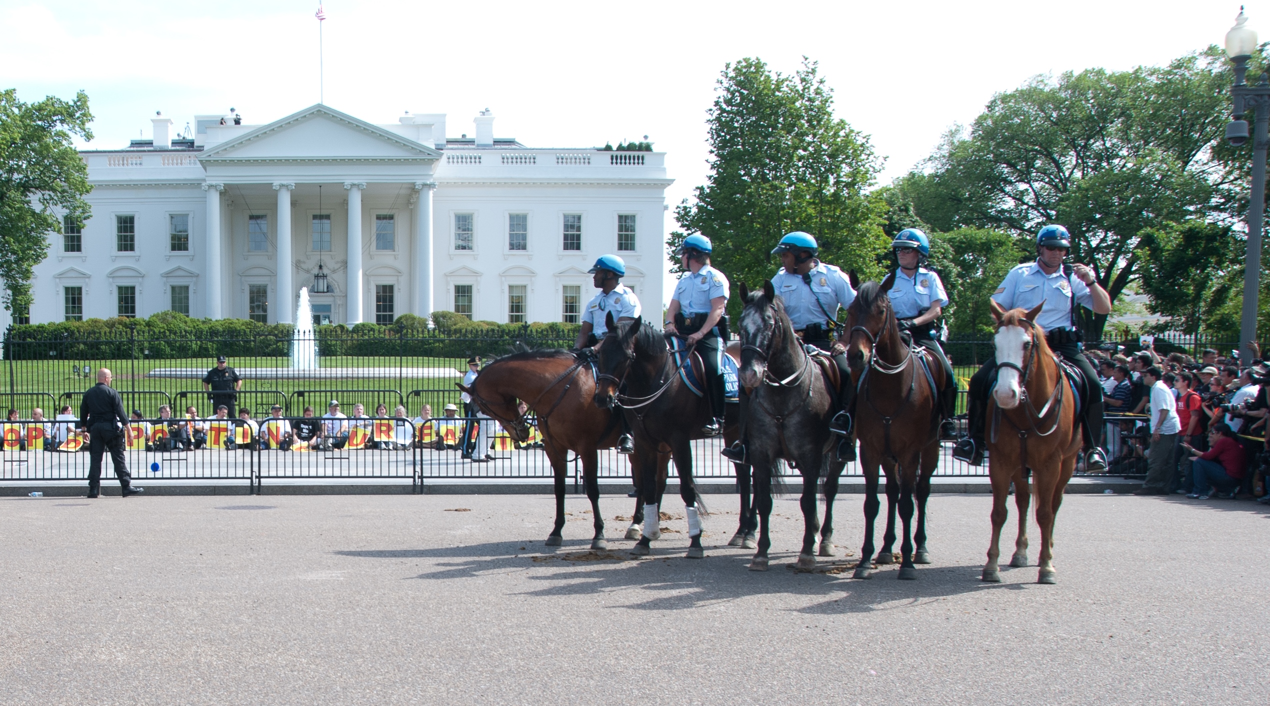 The U.S. Park Police’s mounted unit offers assistance during a protest at the White House. CREDIT: U.S. Park Police