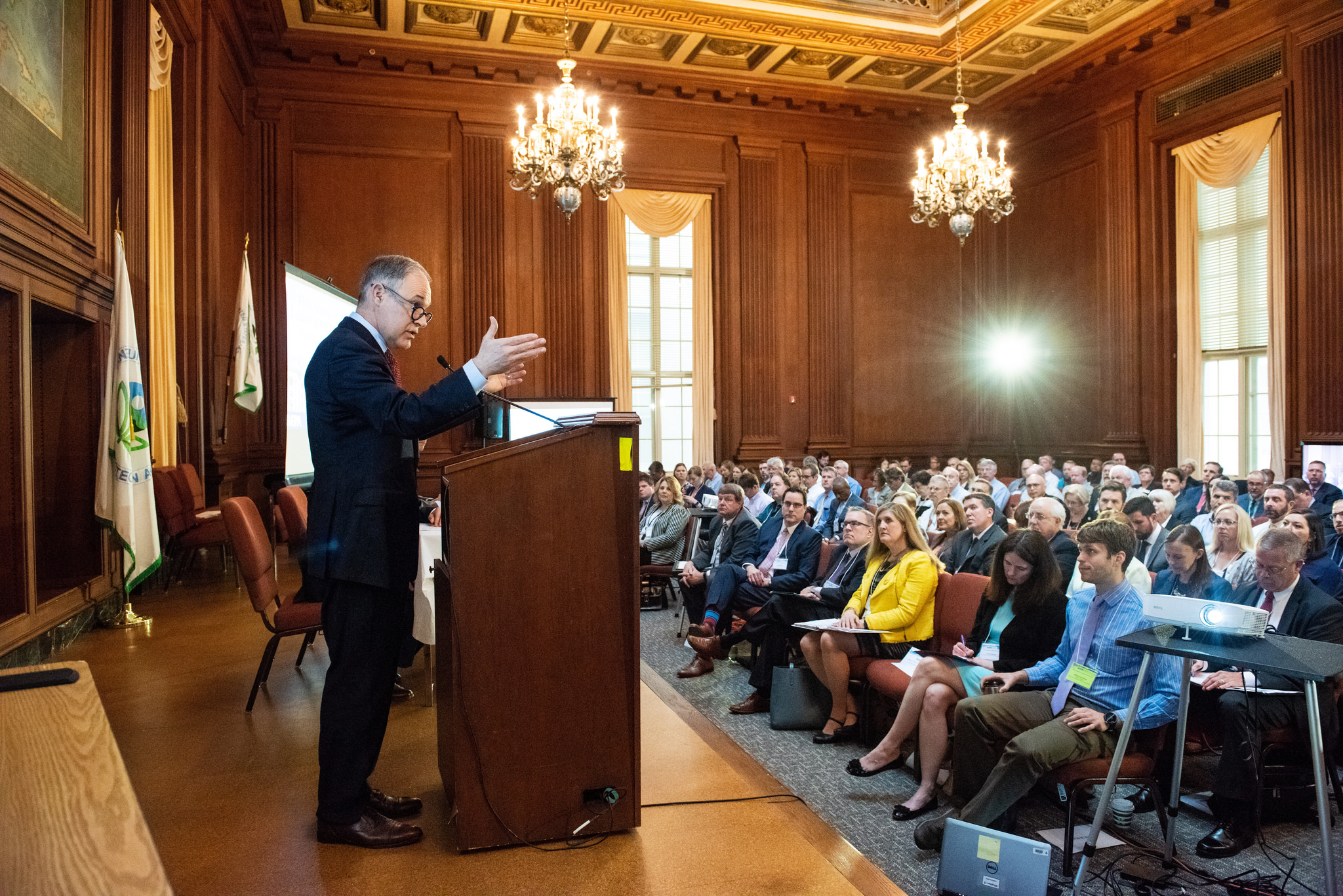 EPA Administrator Scott Pruitt speaks at a summit on PFAS, a class of harmful chemicals, at the agency's headquarters on May 22, 2018. CREDIT: EPA