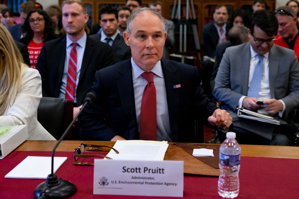 EPA Administrator Scott Pruitt testifies before the House Appropriations Committee during a hearing on the 2019 Fiscal Year EPA budget on April 26, 2018 in Washington, D.C. CREDIT: Alex Edelman/Getty Images
